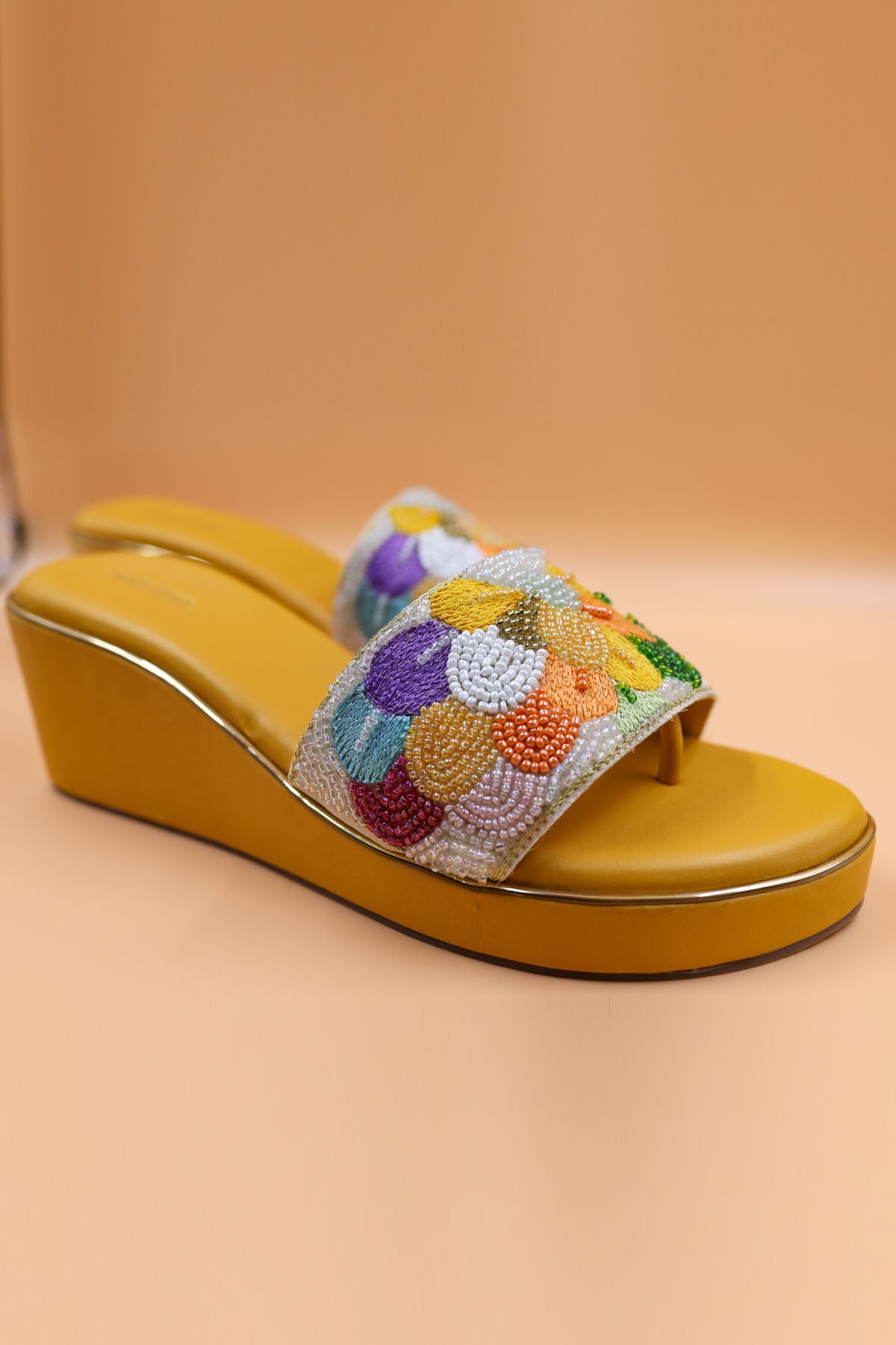 Yellow Thread Embroidered Wedges