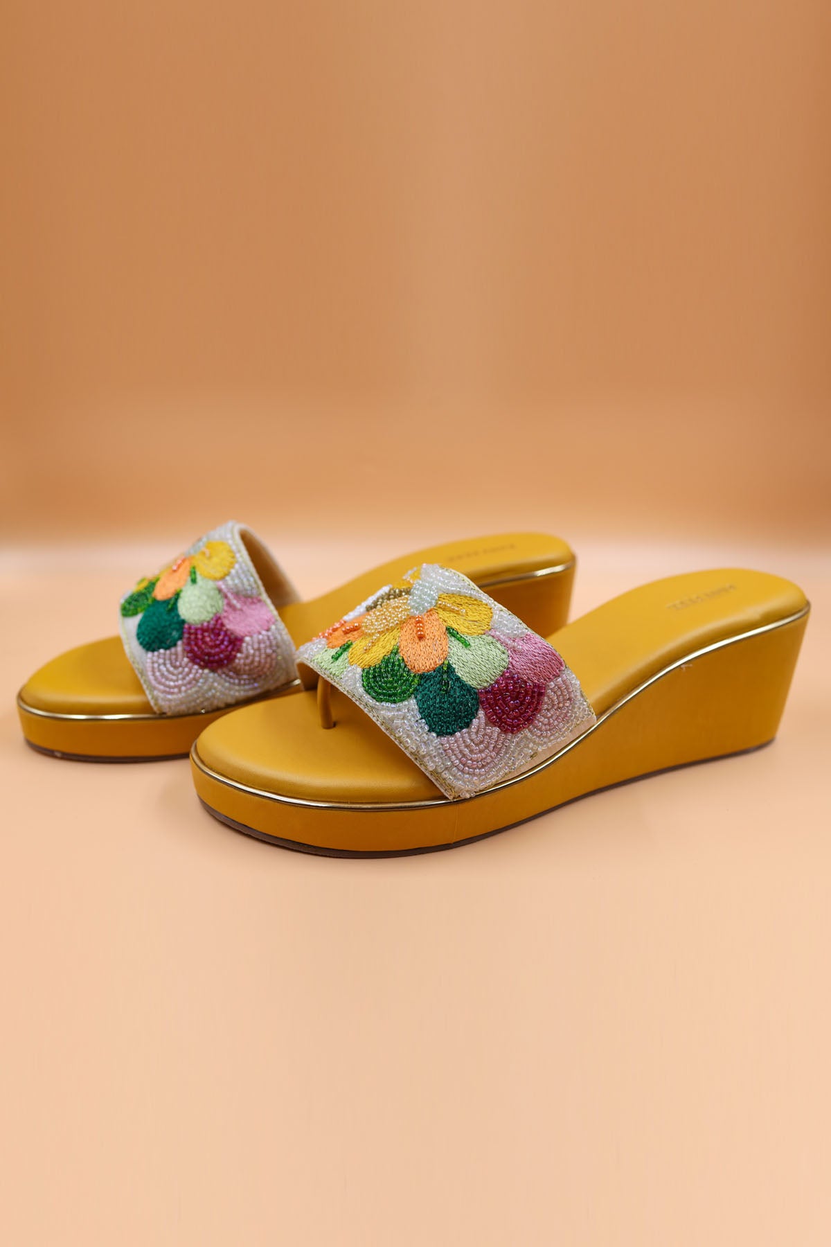 Yellow Thread Embroidered Wedges