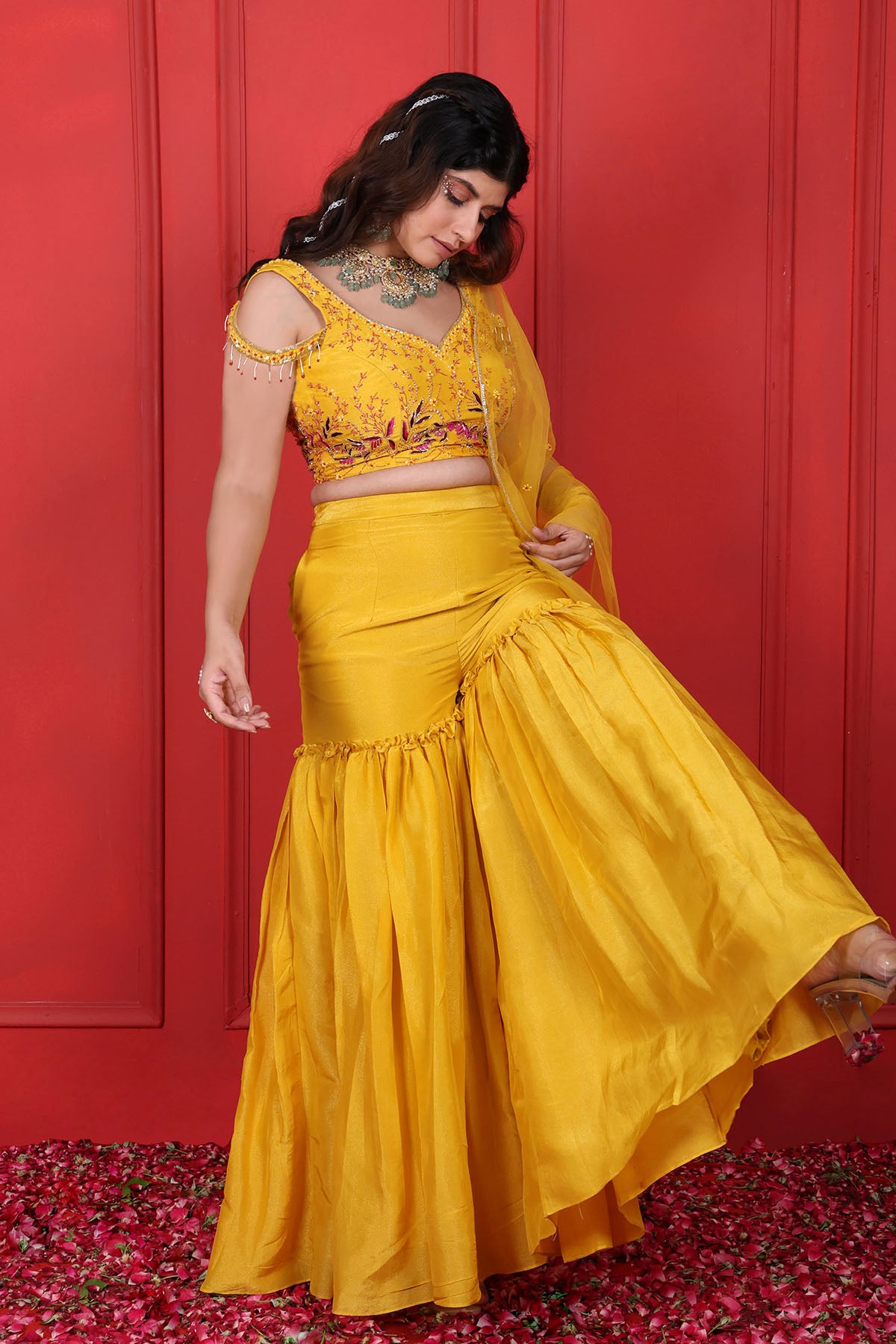 Yellow Thread Indo-Western Set