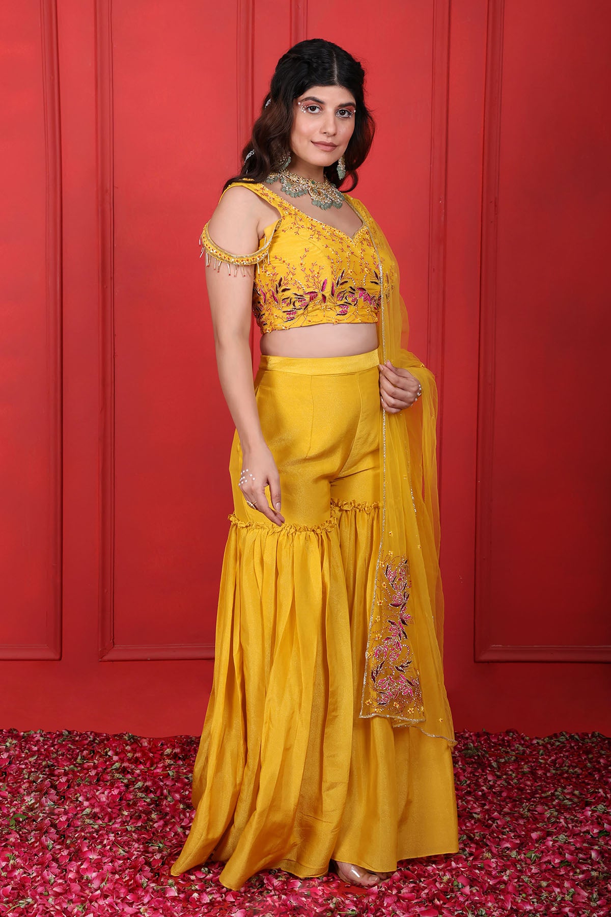 Yellow Thread Indo-Western Set