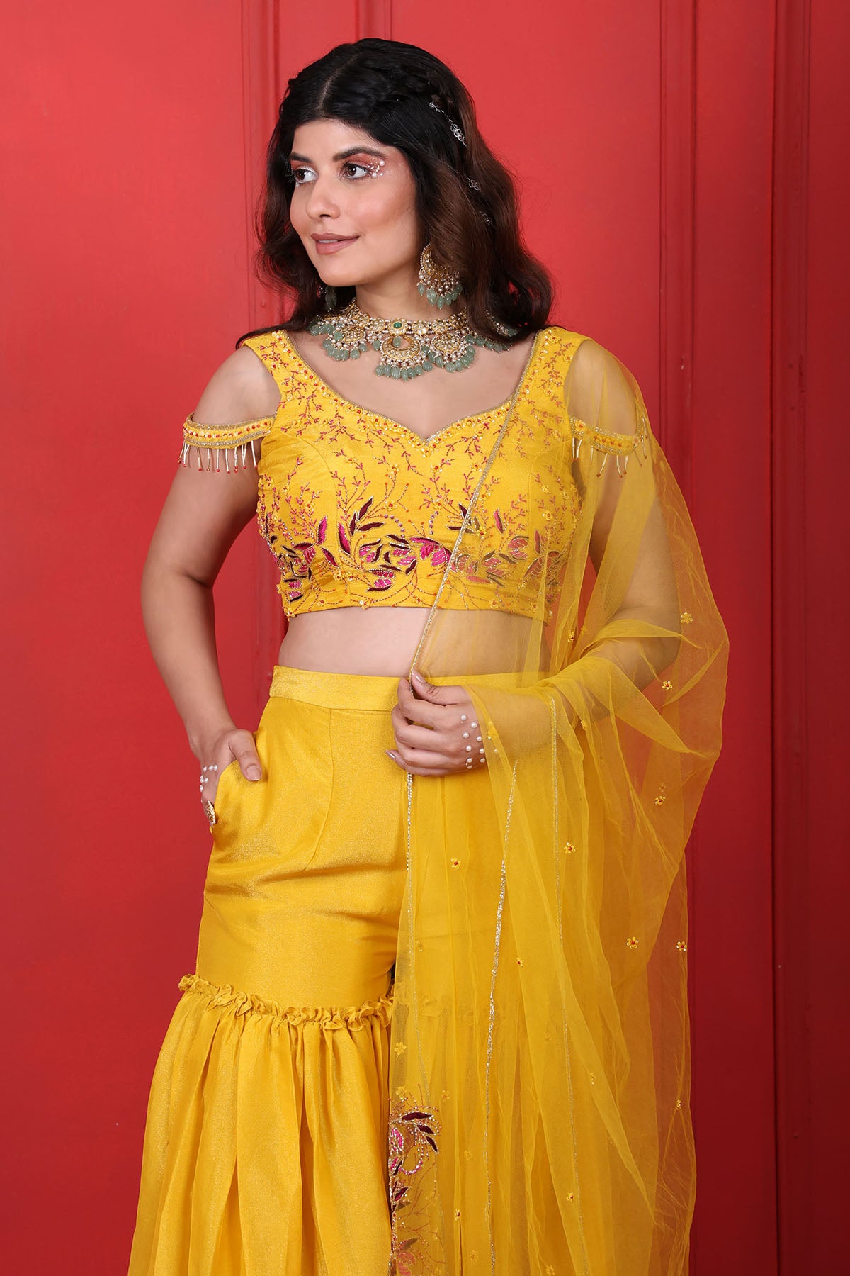 Yellow Thread Indo-Western Set