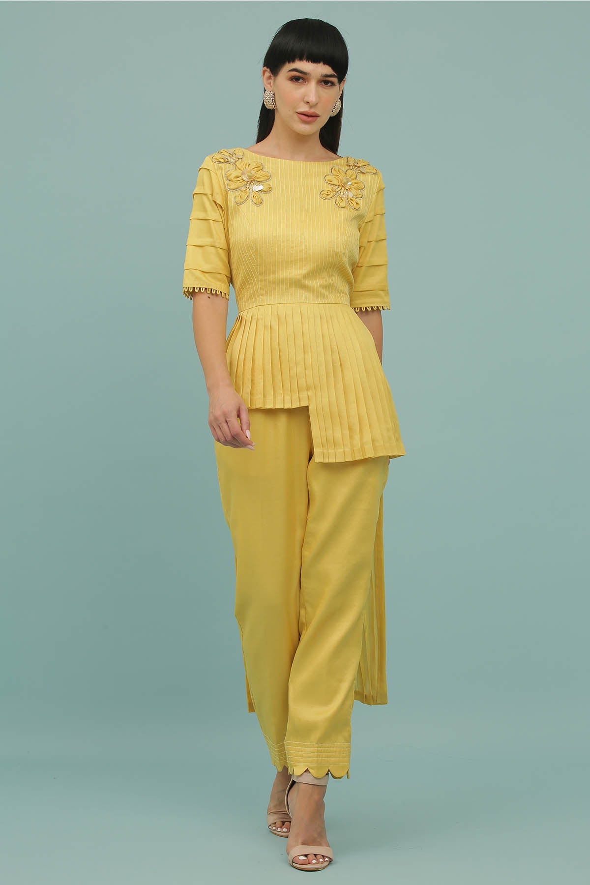 Buy Yellow Thread Work Co-ord Set by Sejal Kamdar for women online at ScrollnShops