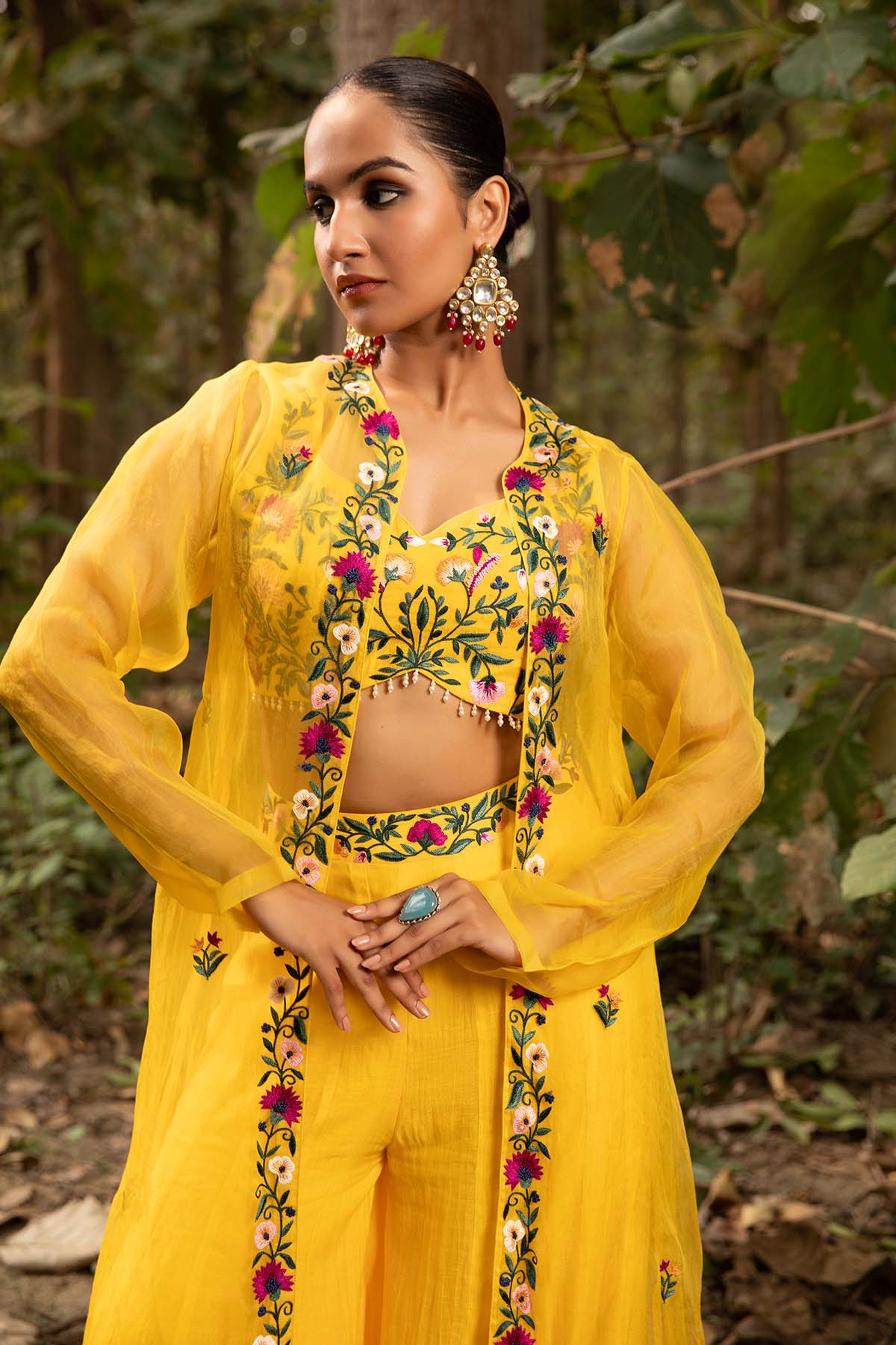 Yellow Thread Work Jacket Set