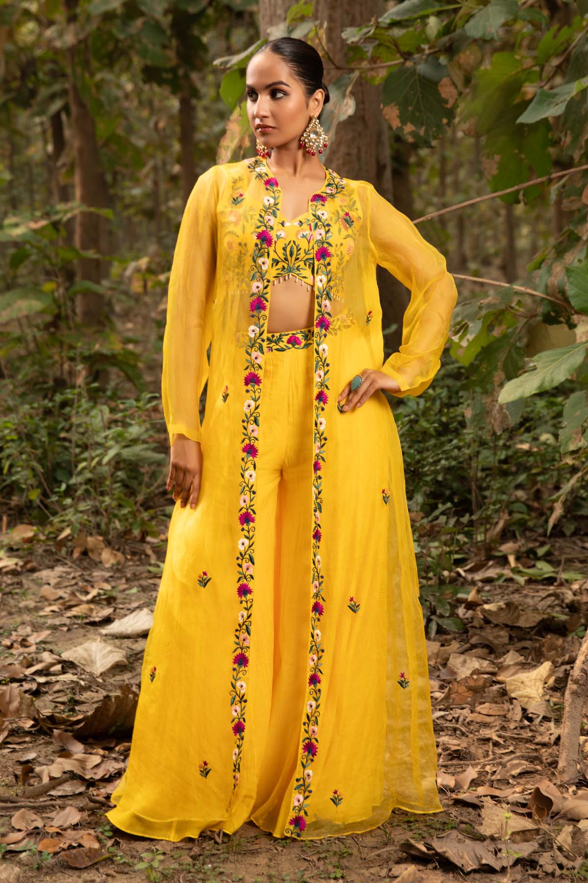 Buy Yellow Thread Work Jacket Set by Richa Chhabra Malhotra for women online at ScrollnShops