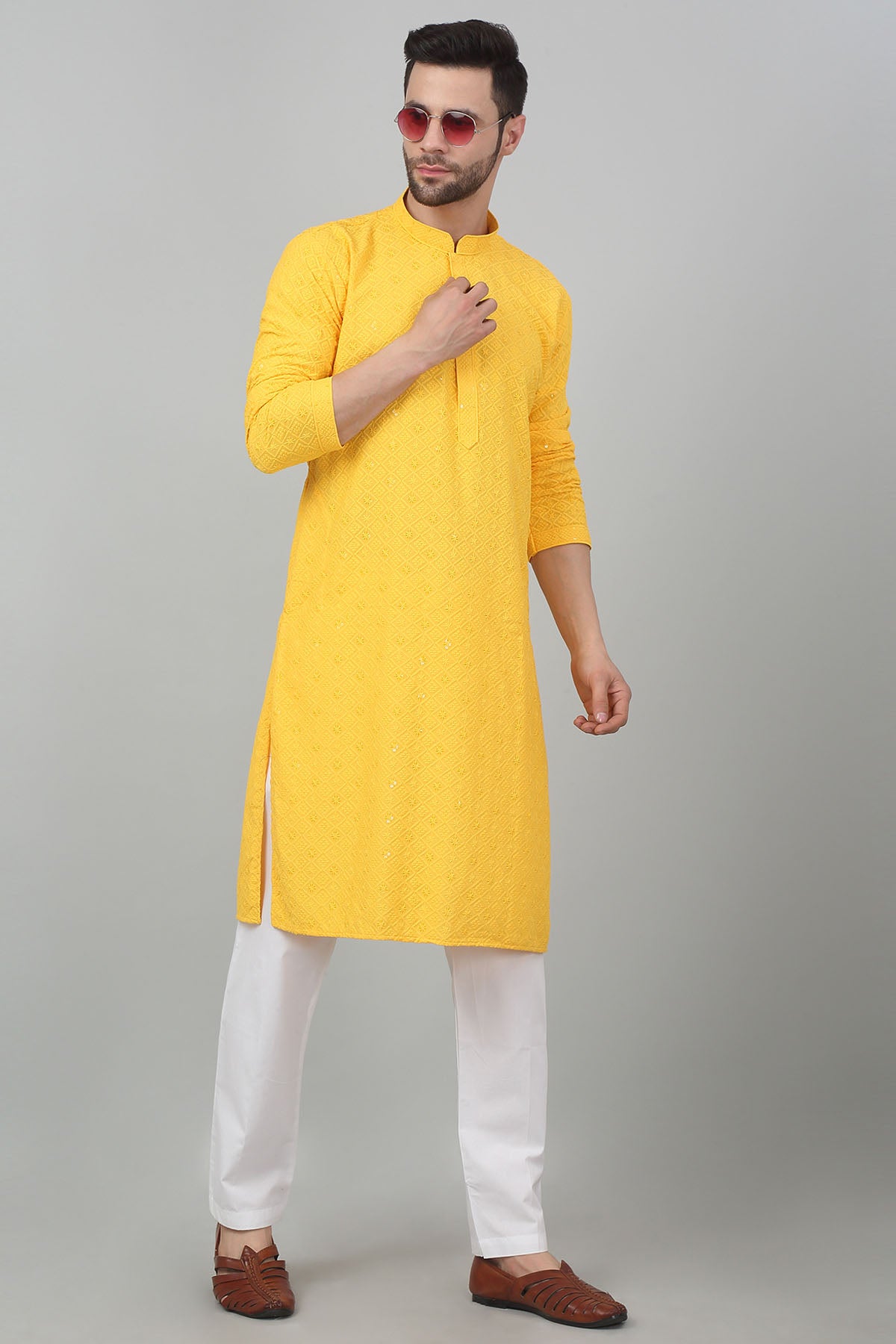 Yellow Thread Work Kurta Set