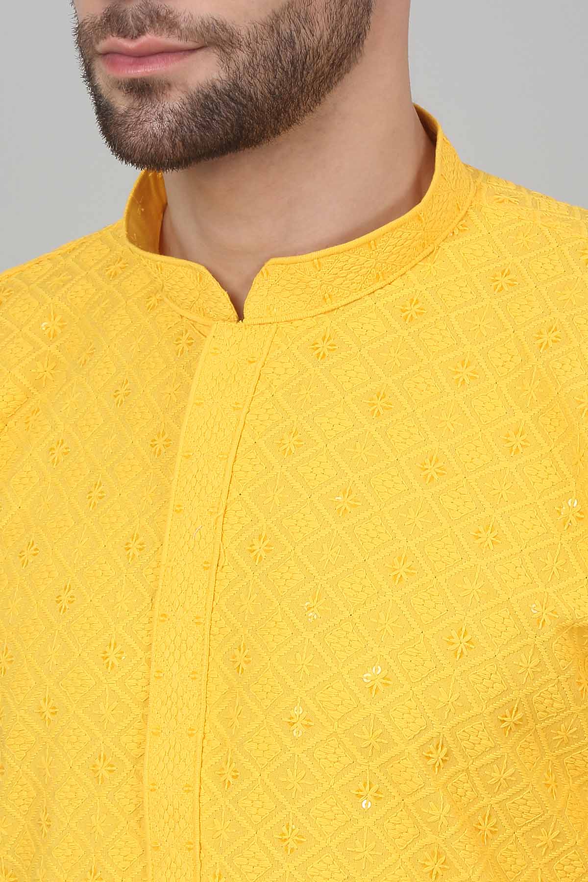 Yellow Thread Work Kurta Set