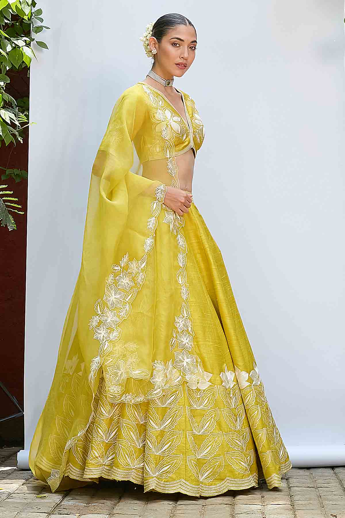 Yellow Thread Work Lehenga Set