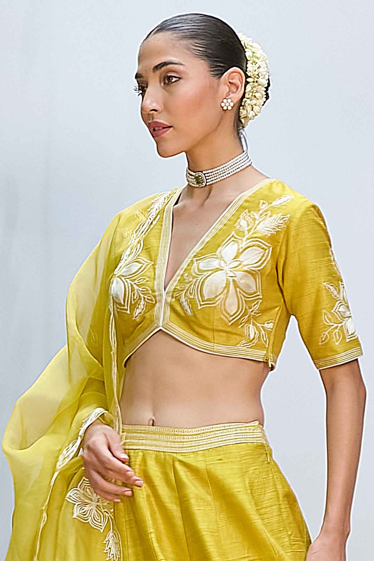 Yellow Thread Work Lehenga Set