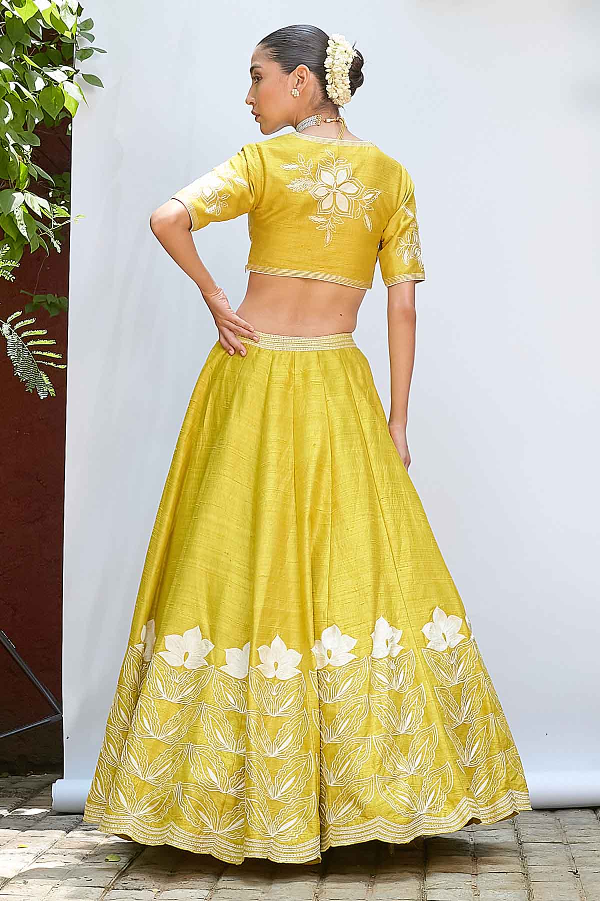 Yellow Thread Work Lehenga Set