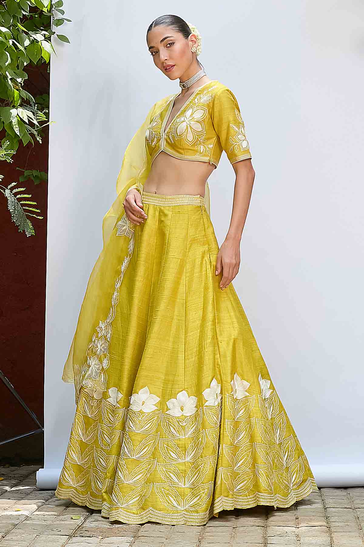 Yellow Thread Work Lehenga Set