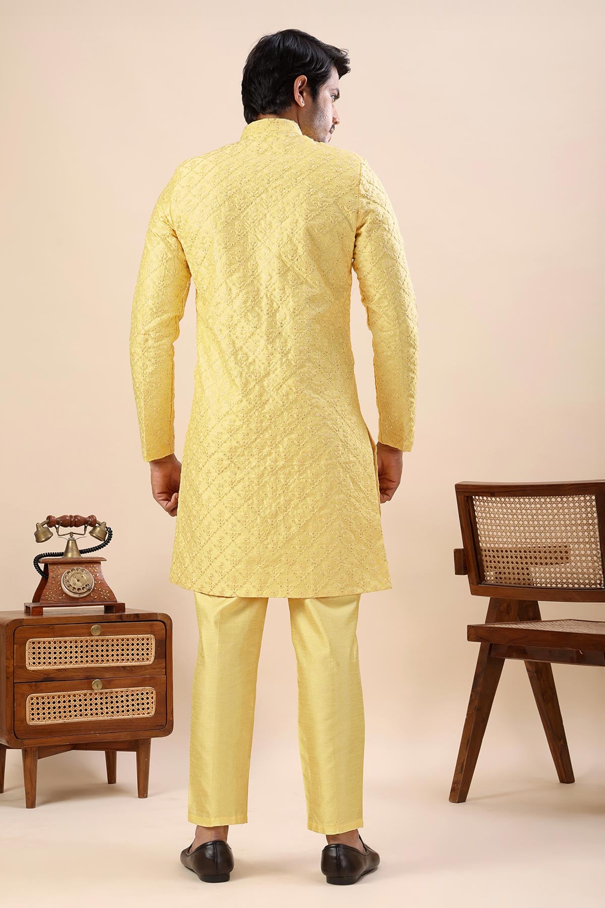 Yellow Thread Work Sherwani Set