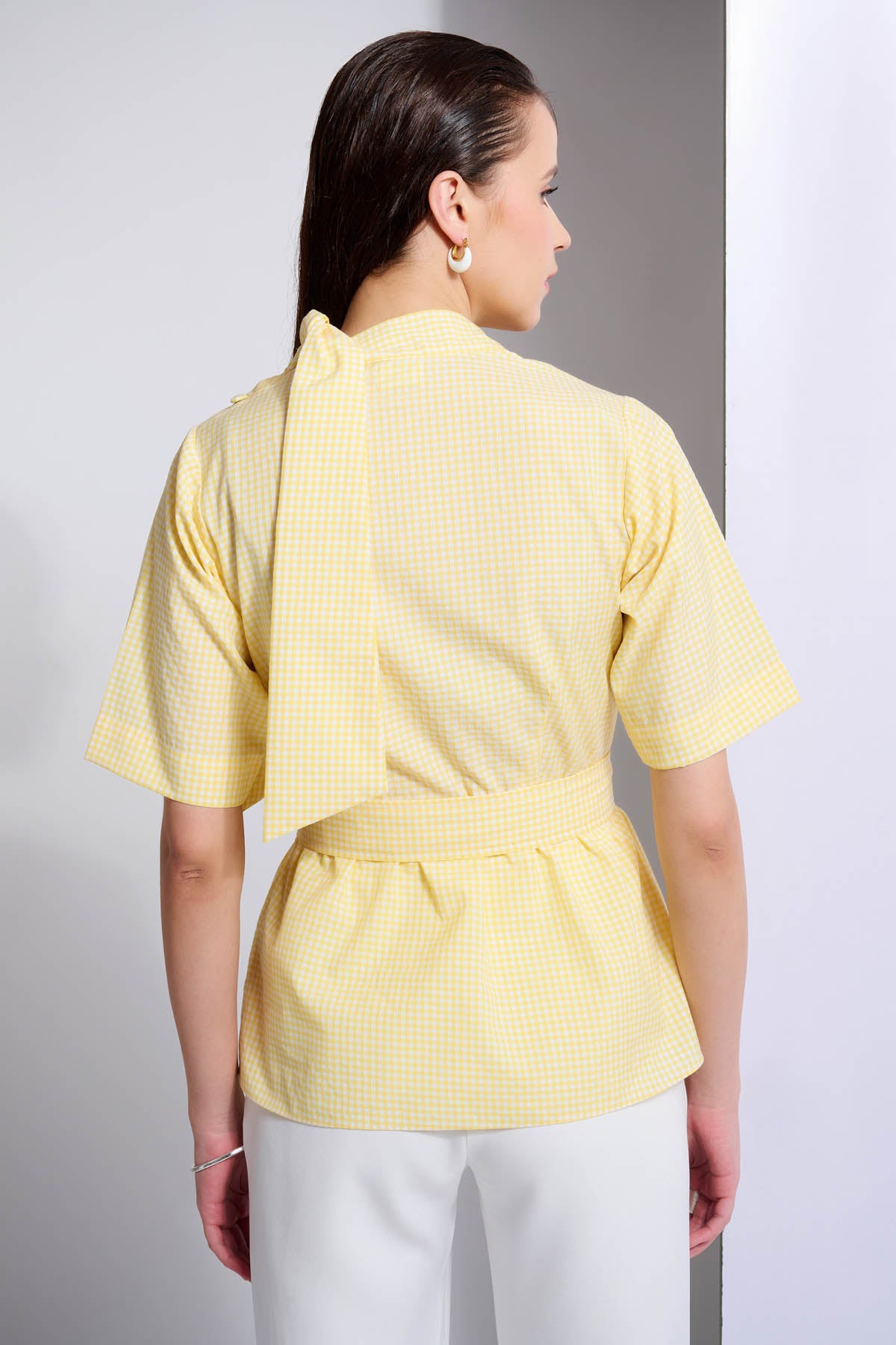 Yellow Tie-Up Collar Shirt