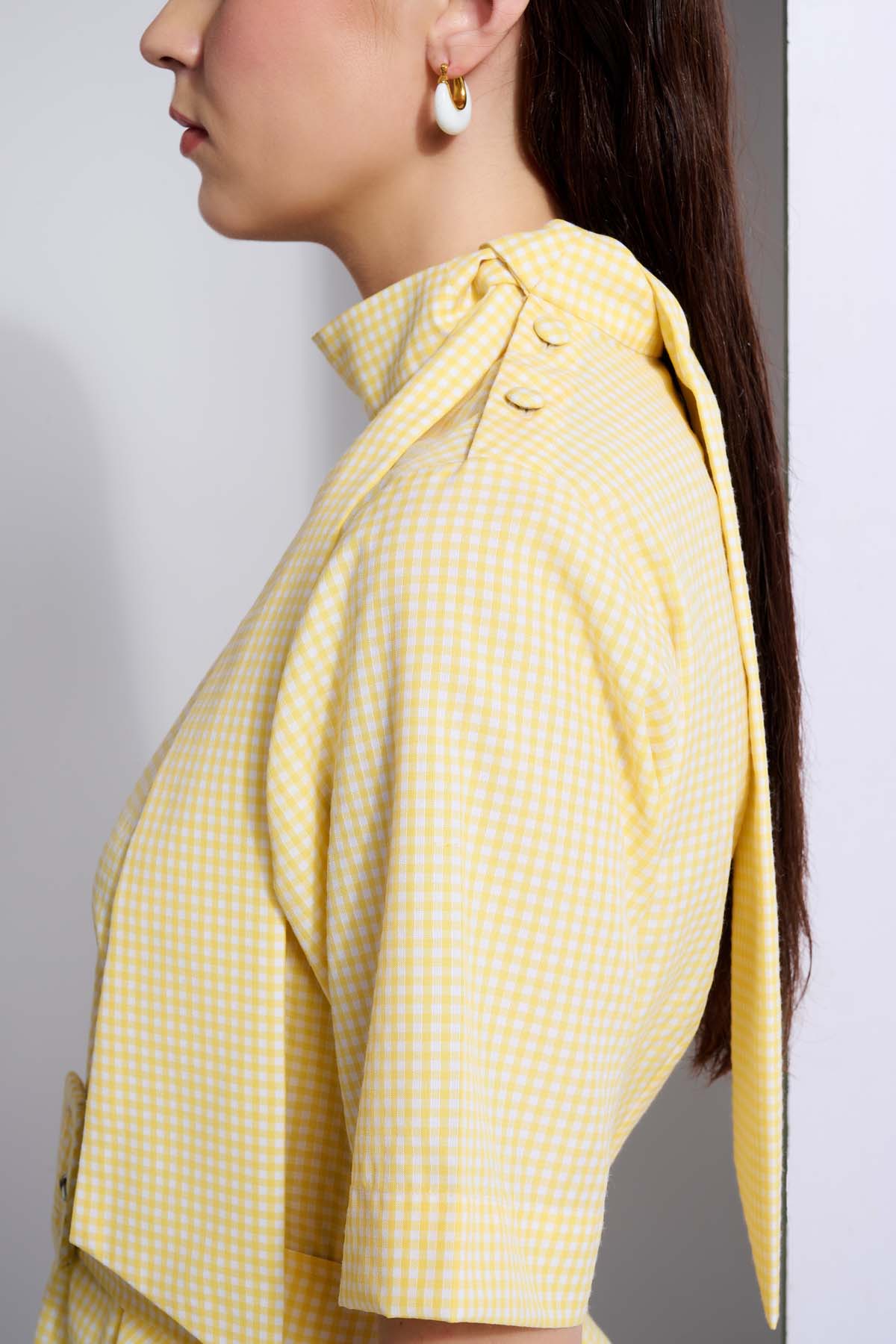 Yellow Tie-Up Collar Fusion Set