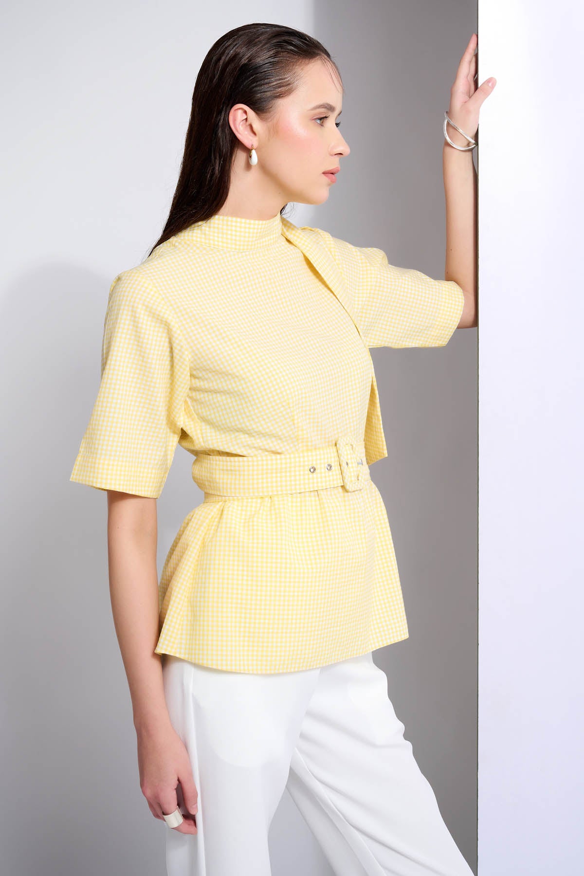 Yellow Tie-Up Collar Fusion Set