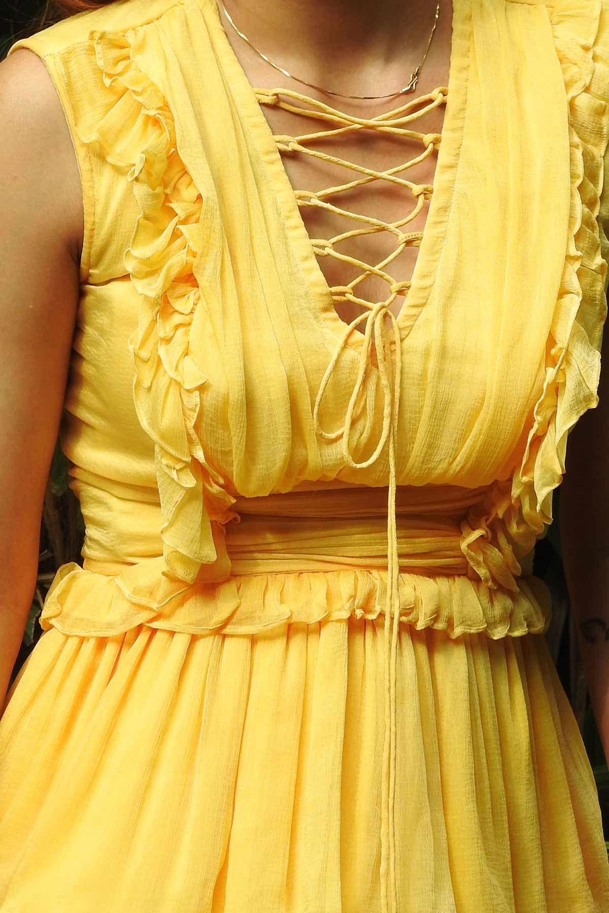 Yellow Tie Up Back Mini Dress