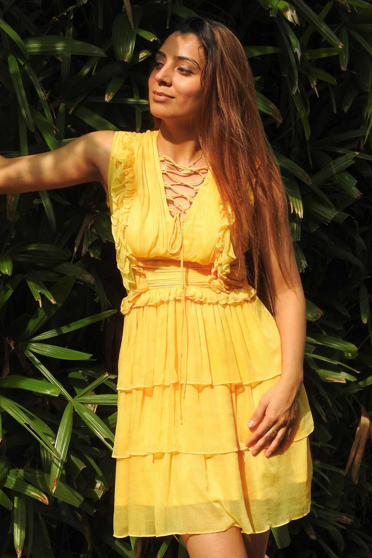 Buy Yellow Tie Up Back Mini Dress for women by Seoraa online available at scrollnshops