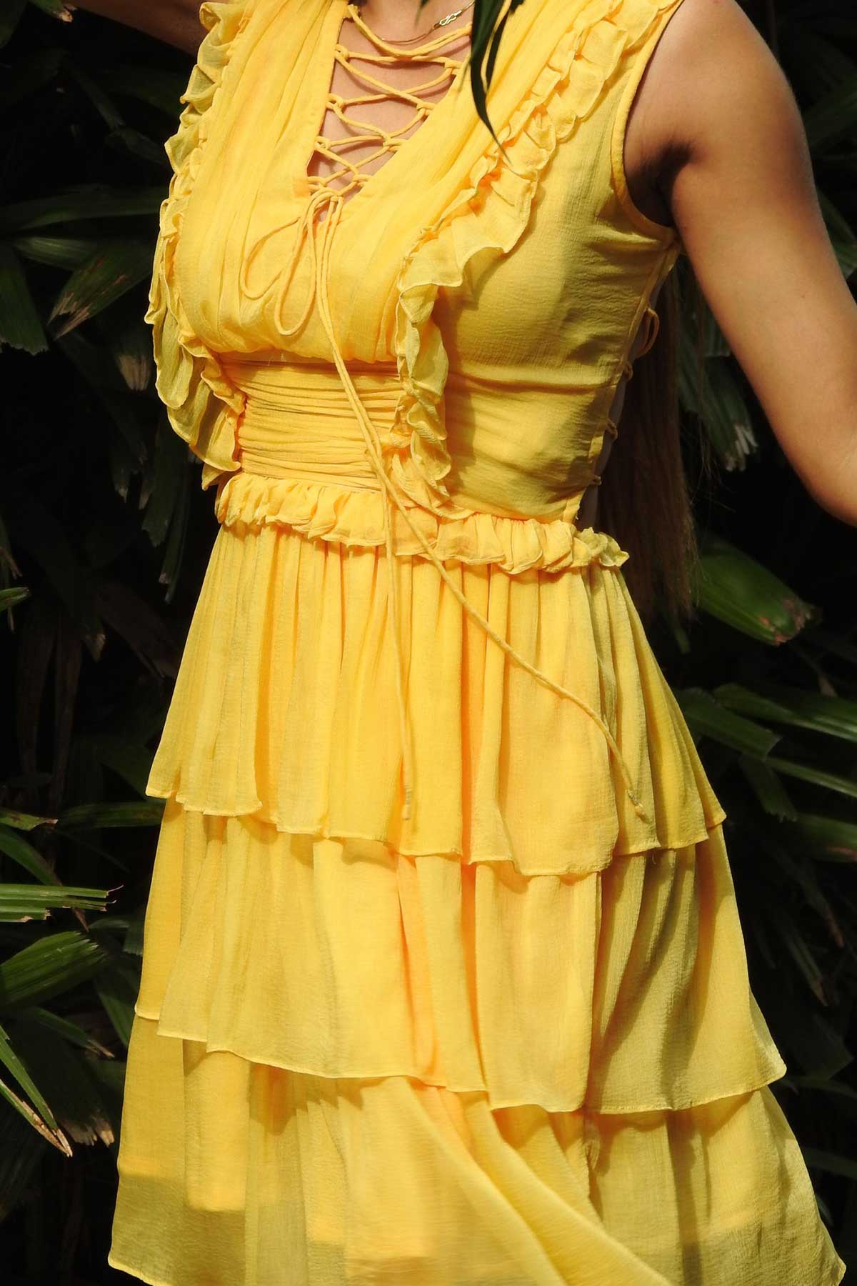 Yellow Tie Up Back Mini Dress