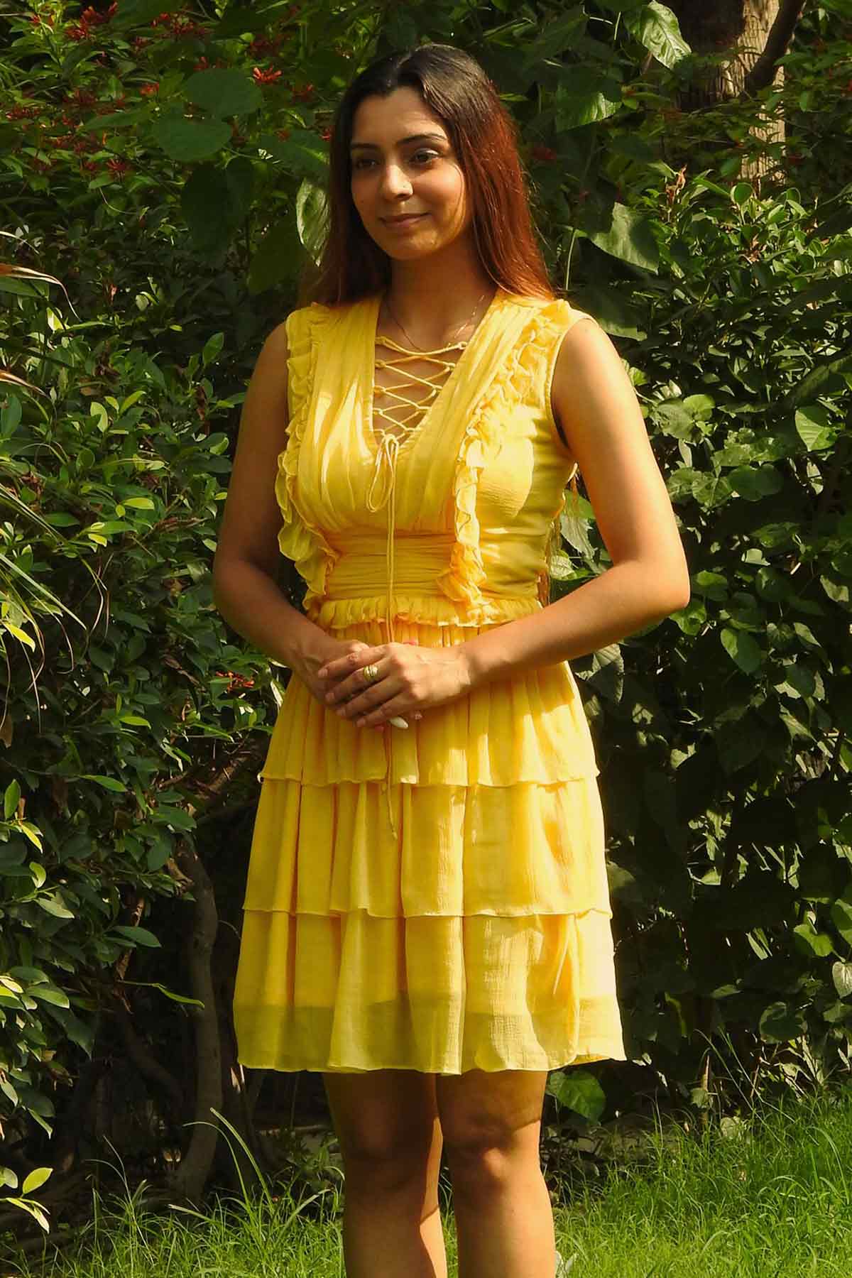 Yellow Tie Up Back Mini Dress