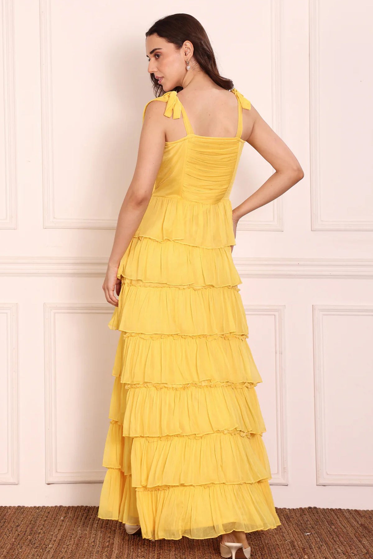 Yellow Tie Up Straps Maxi Dress