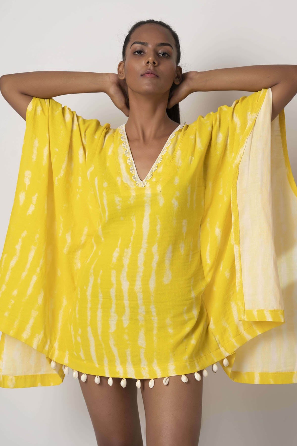 Buy Designer Yellow Tie & Dye Print Kaftan for Women Online