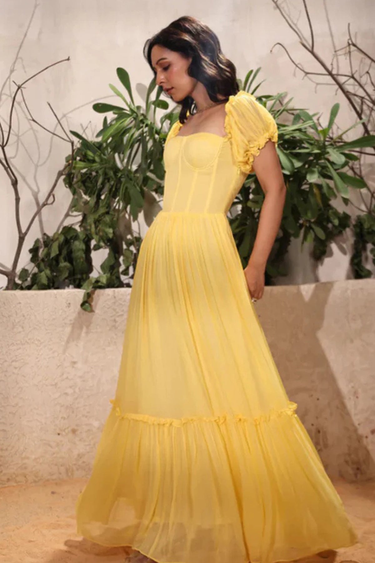 Yellow Tiered Frill Maxi Dress