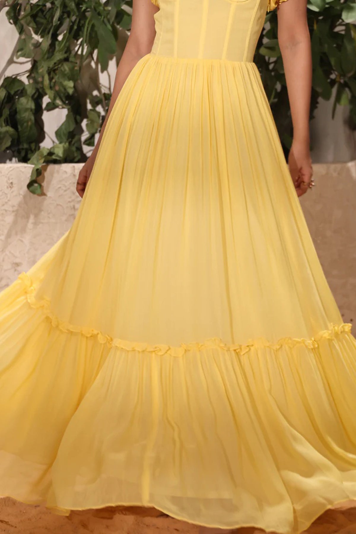 Yellow Tiered Frill Maxi Dress