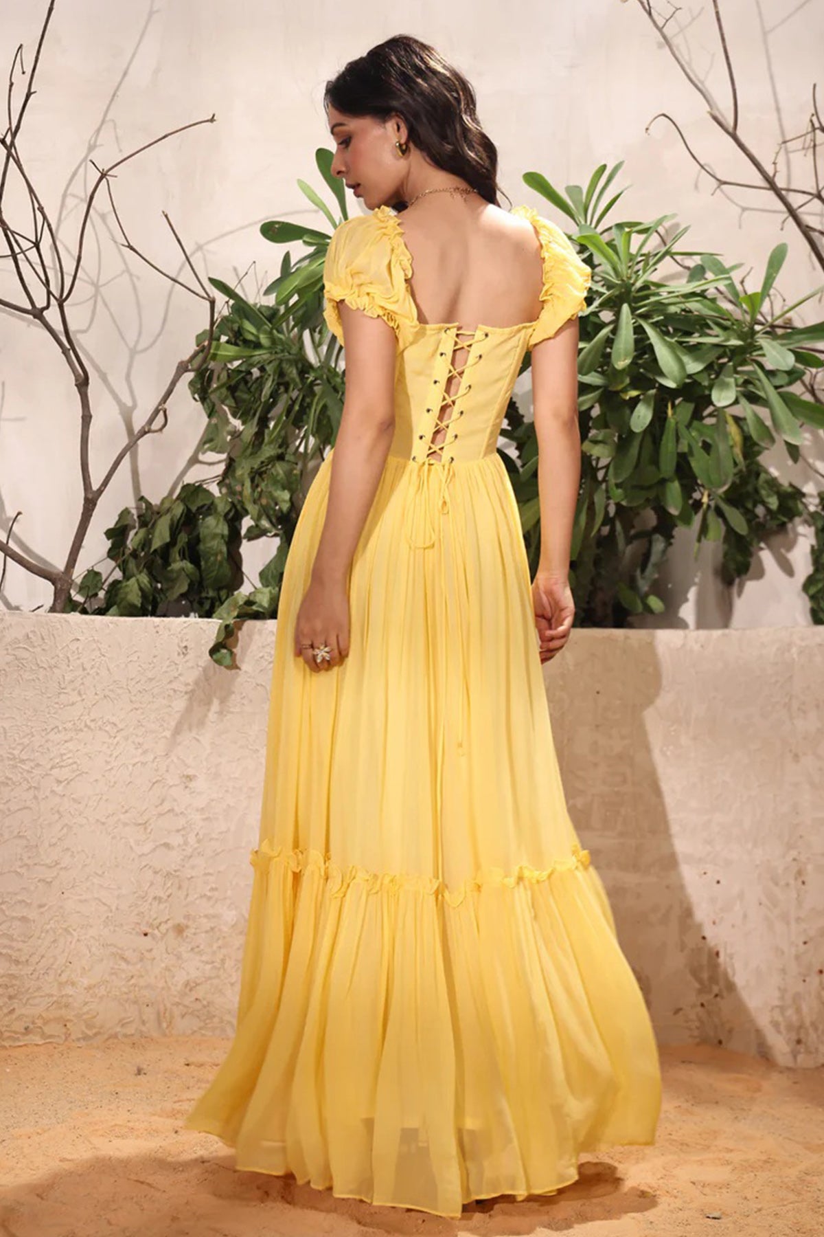 Yellow Tiered Frill Maxi Dress