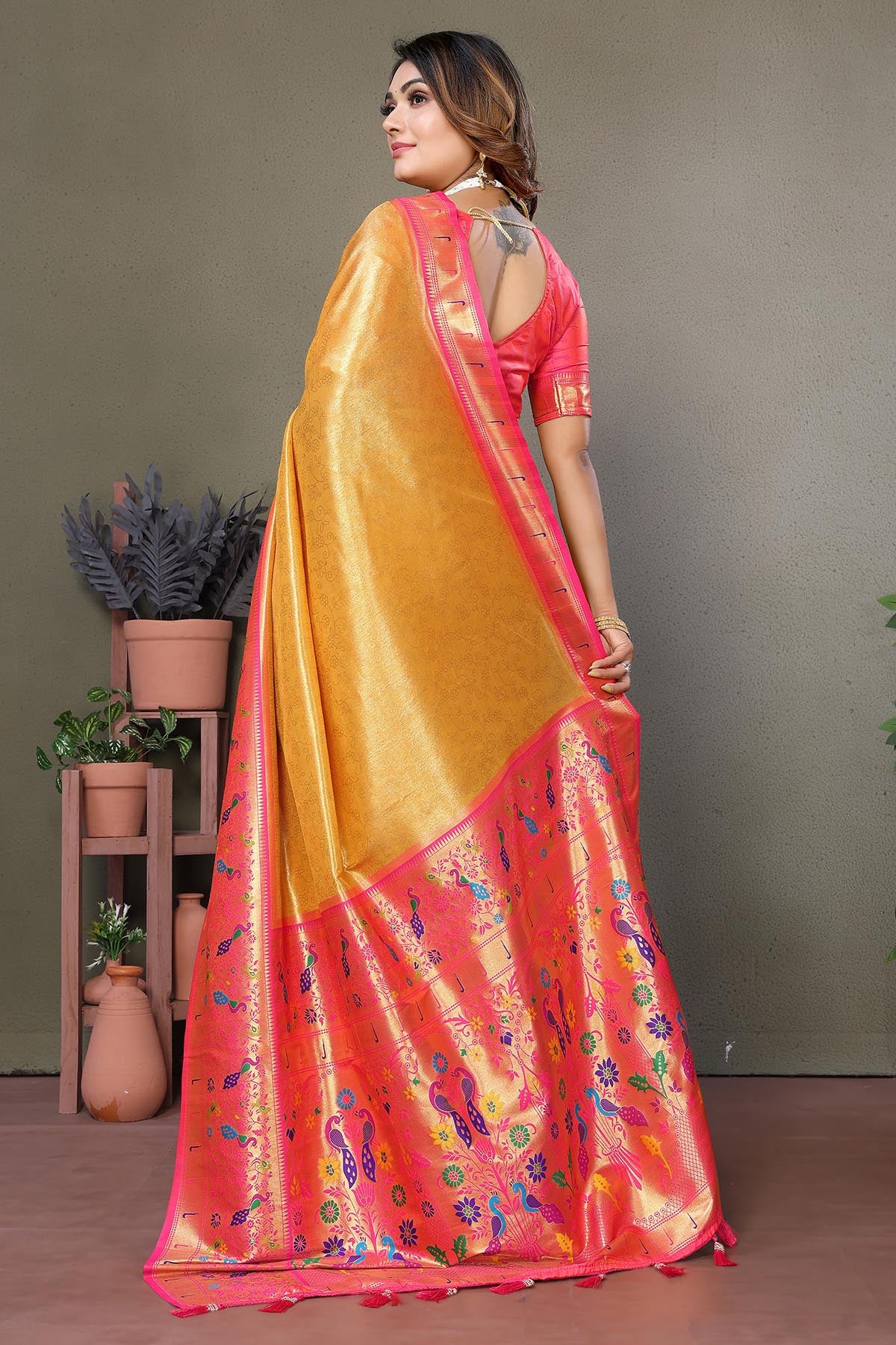 Yellow Tissue Silk Woven Saree