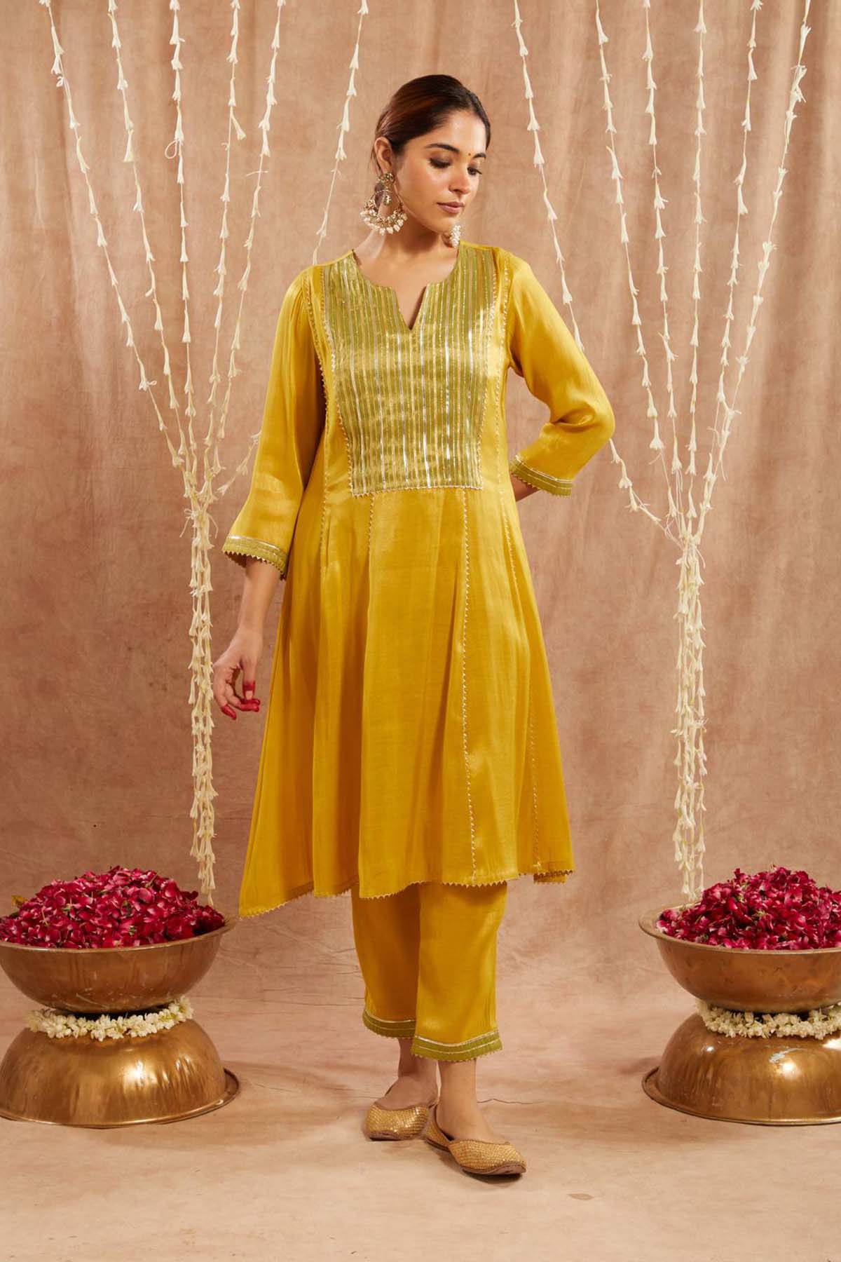 Buy Yellow Tissue Yoke Anarkali Set by Nero for women online at ScrollnShops