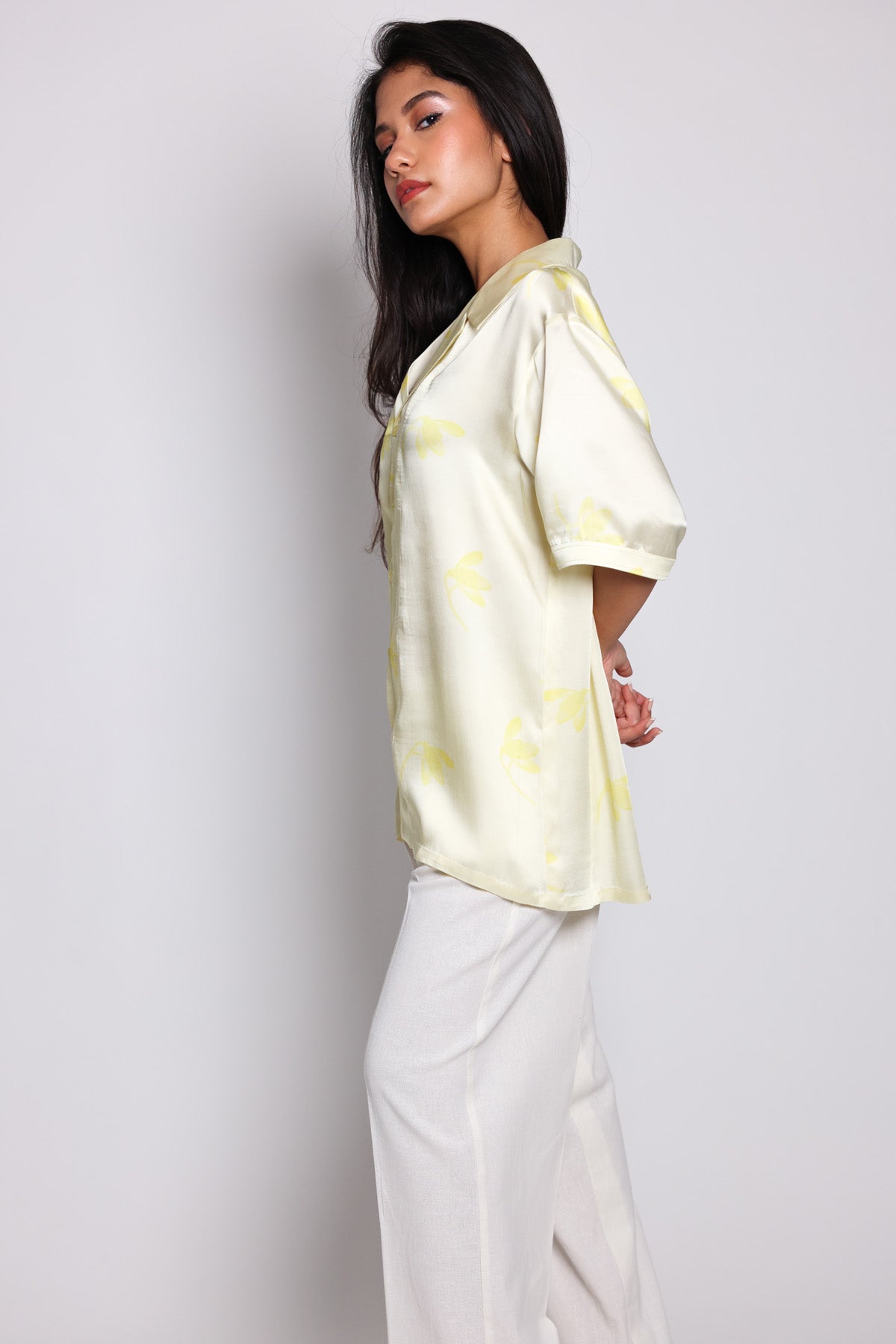 Yellow Tulip Floral Collar Shirt