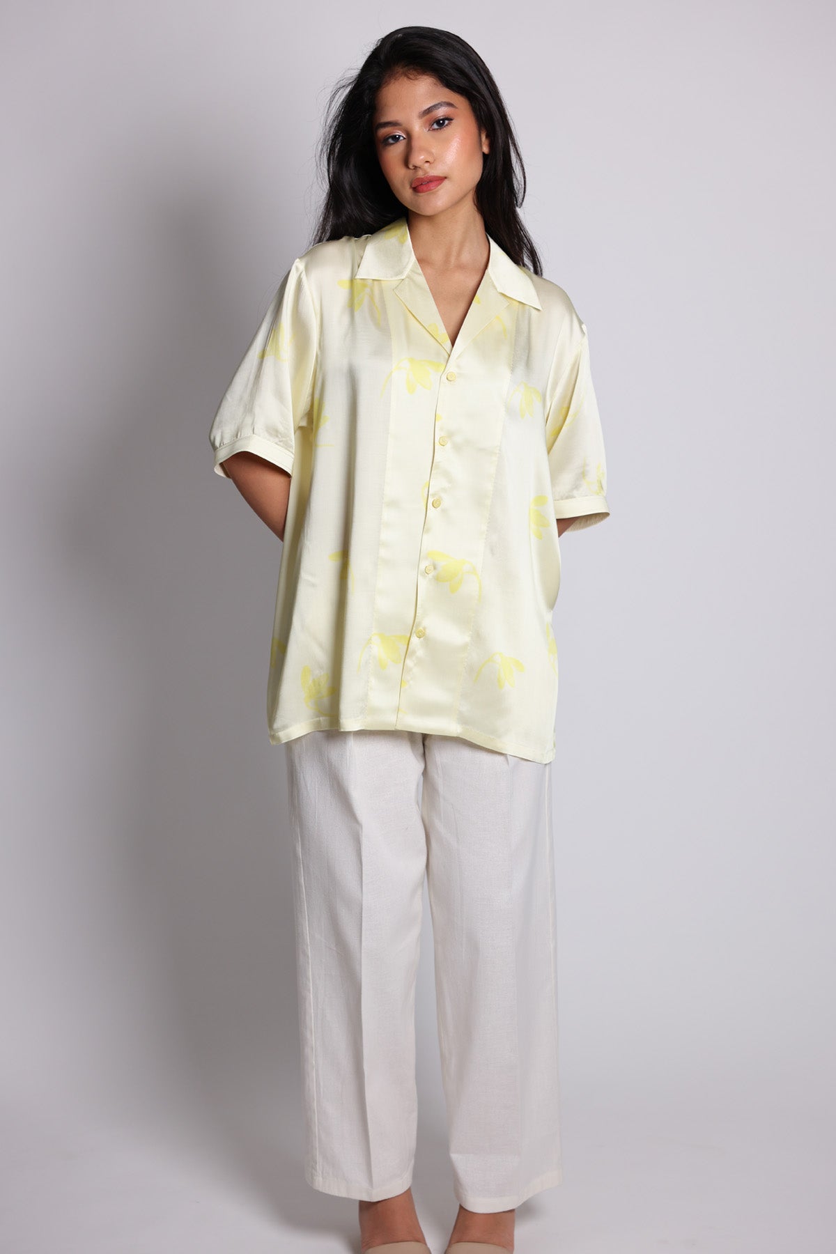 Buy Arya Giri Yellow Tulip Floral Collar Shirt