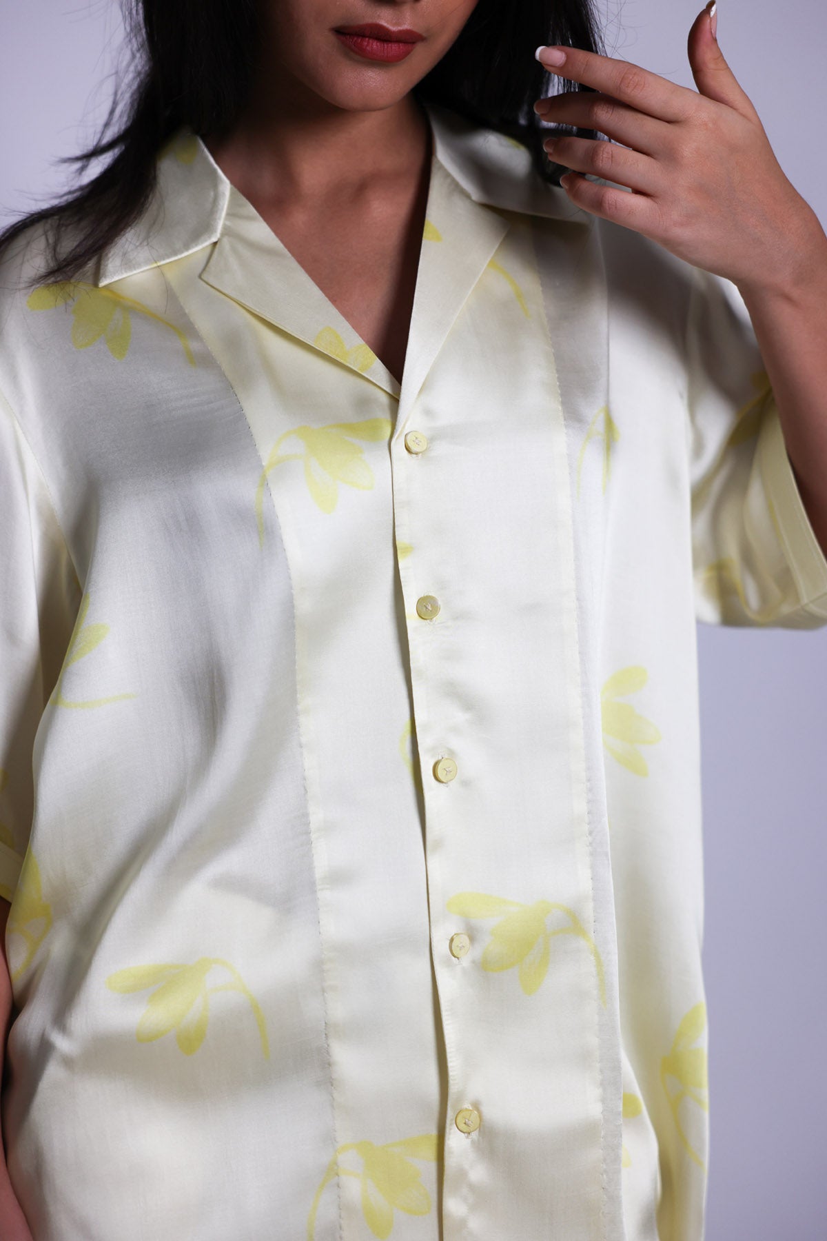 Yellow Tulip Floral Collar Shirt