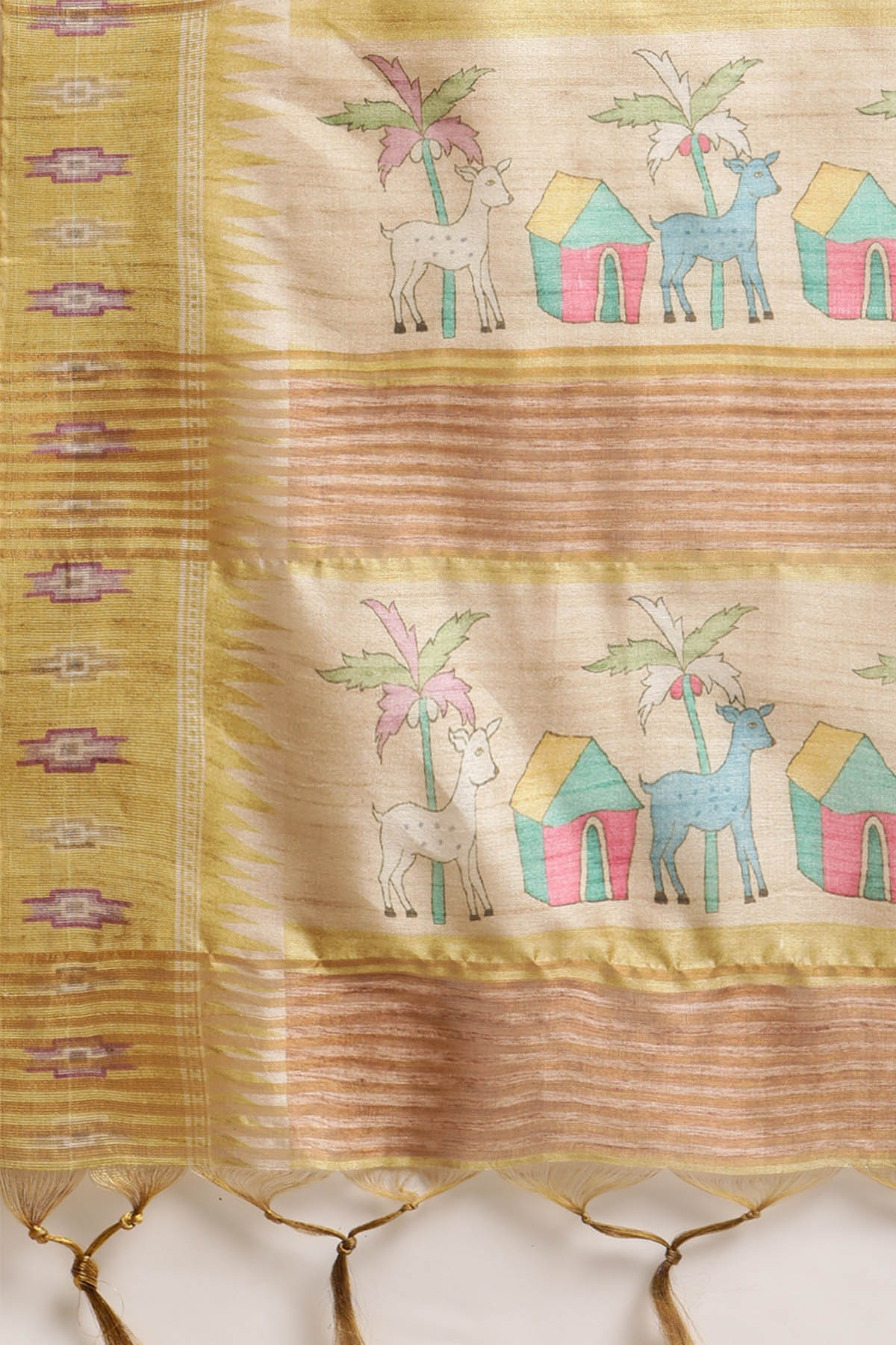 Yellow Tussar Silk Printed Saree