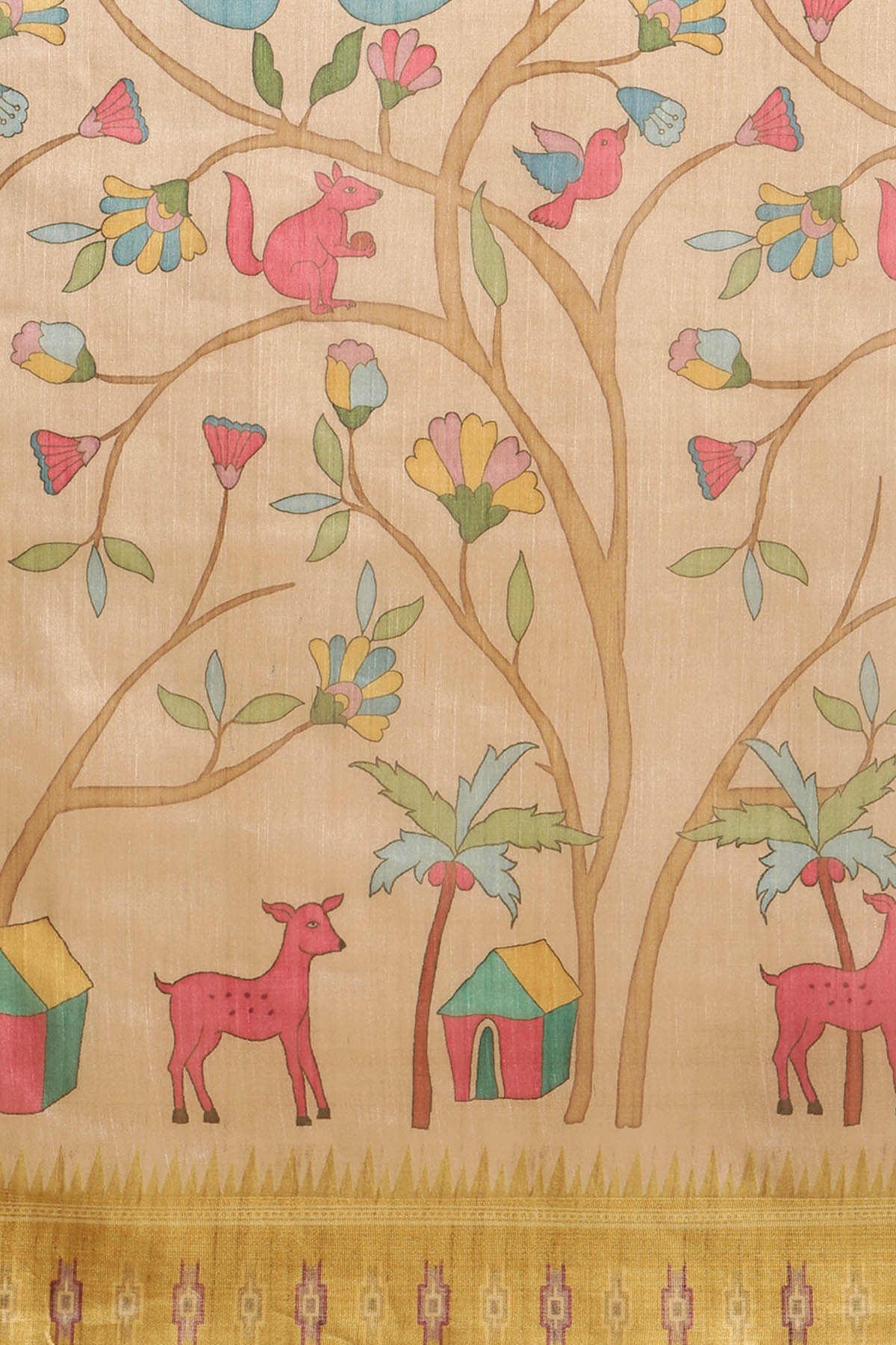 Yellow Tussar Silk Printed Saree