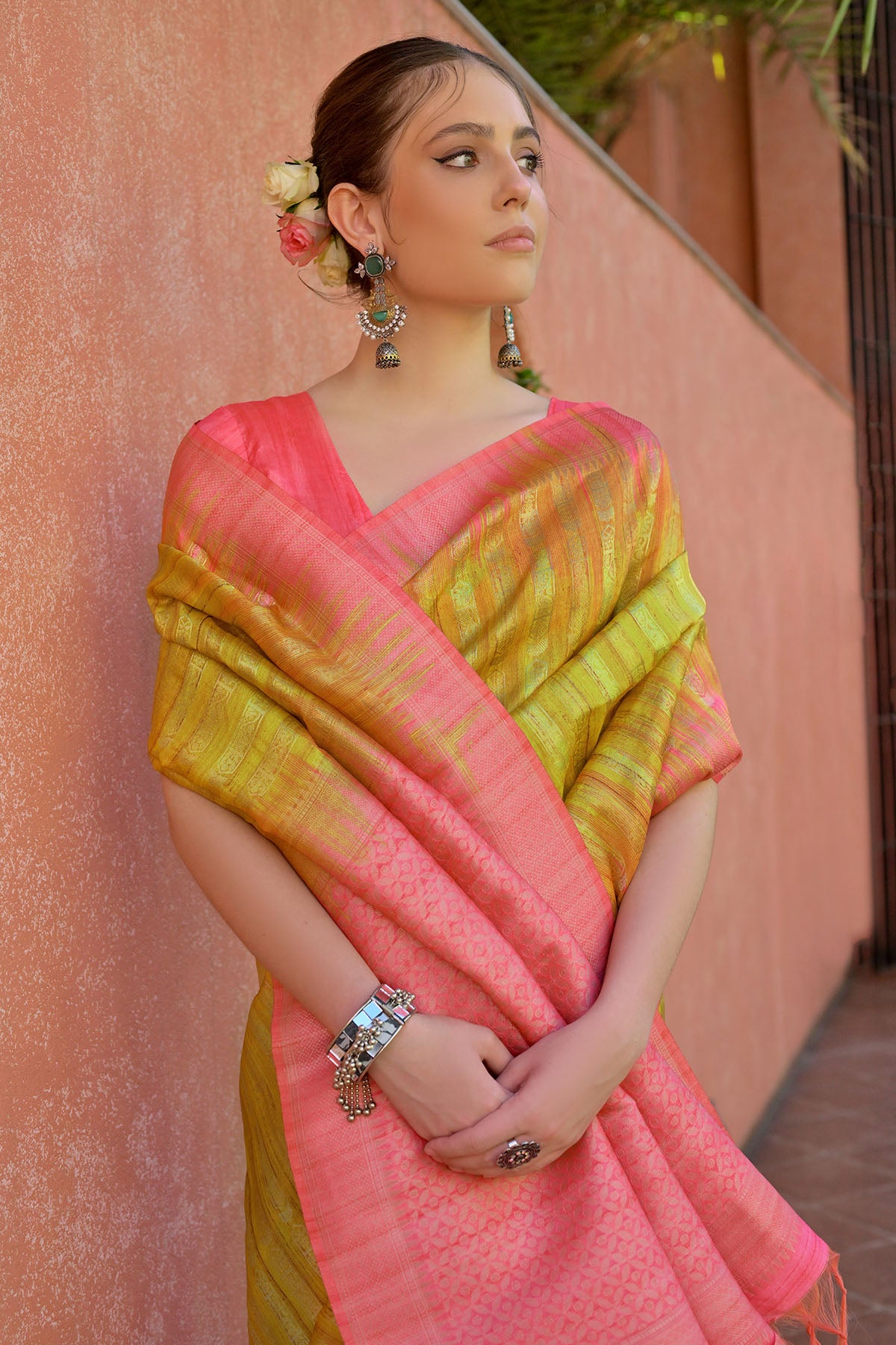 Yellow Tussar Silk Zari Saree
