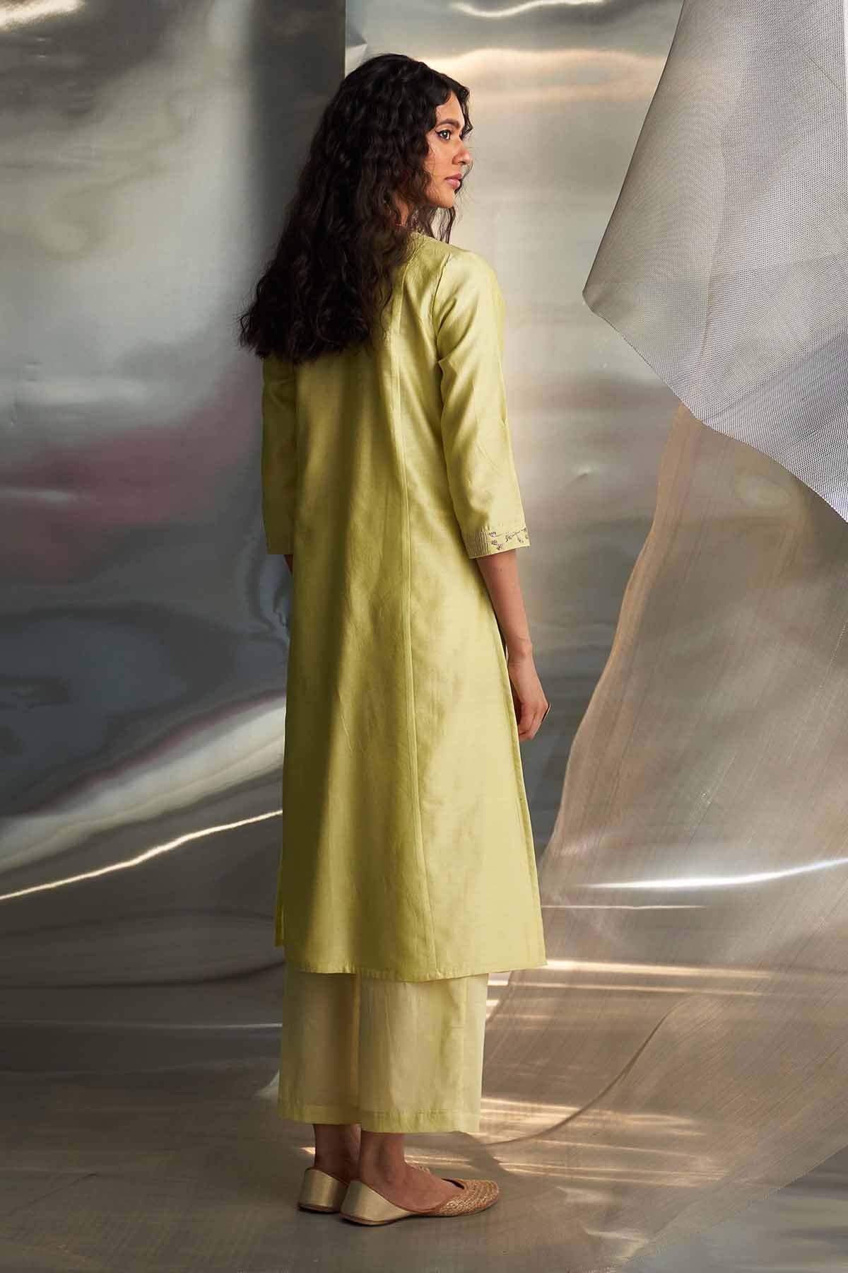 Yellow V-Neck Straight Kurta Set