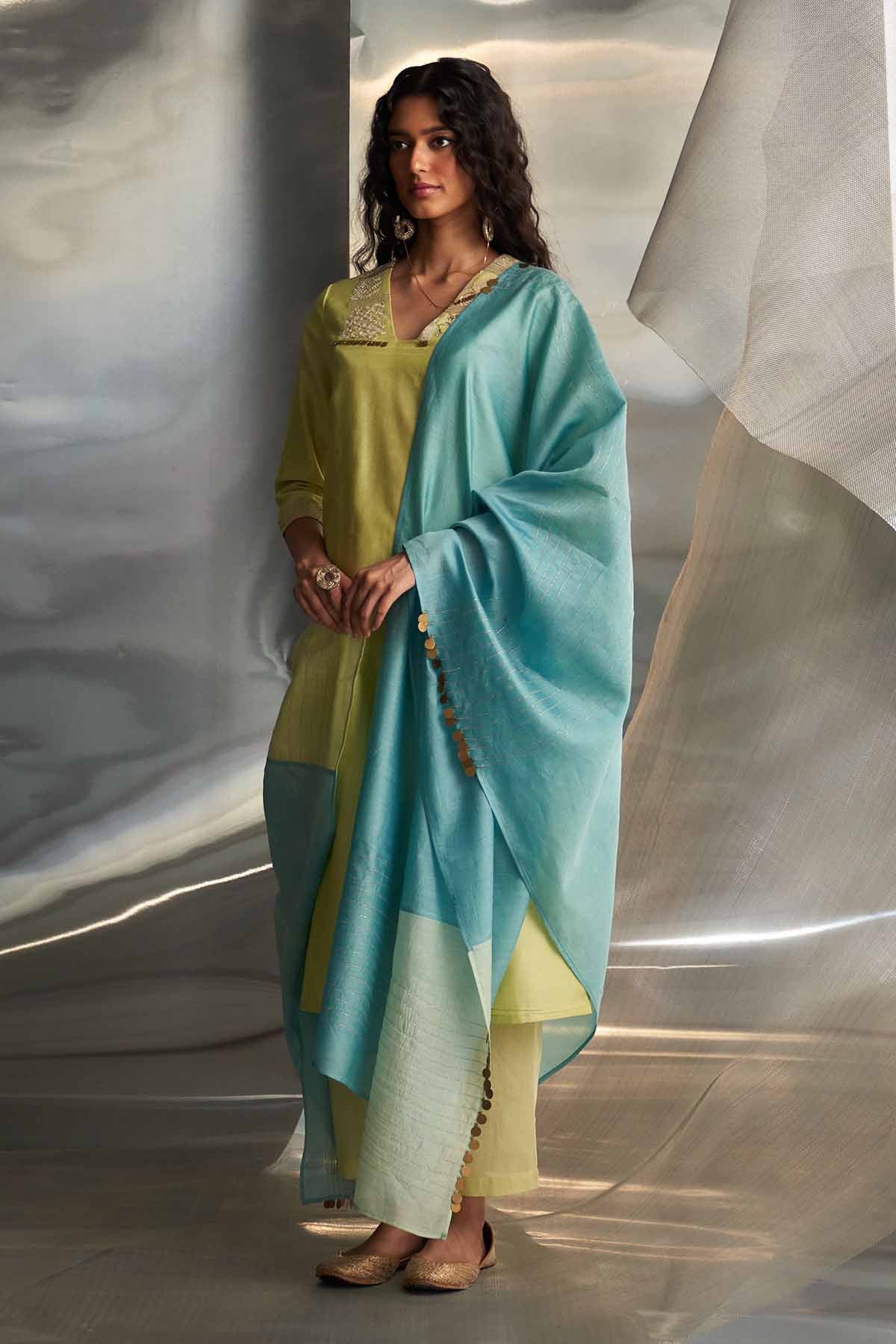 Yellow V-Neck Straight Kurta Set