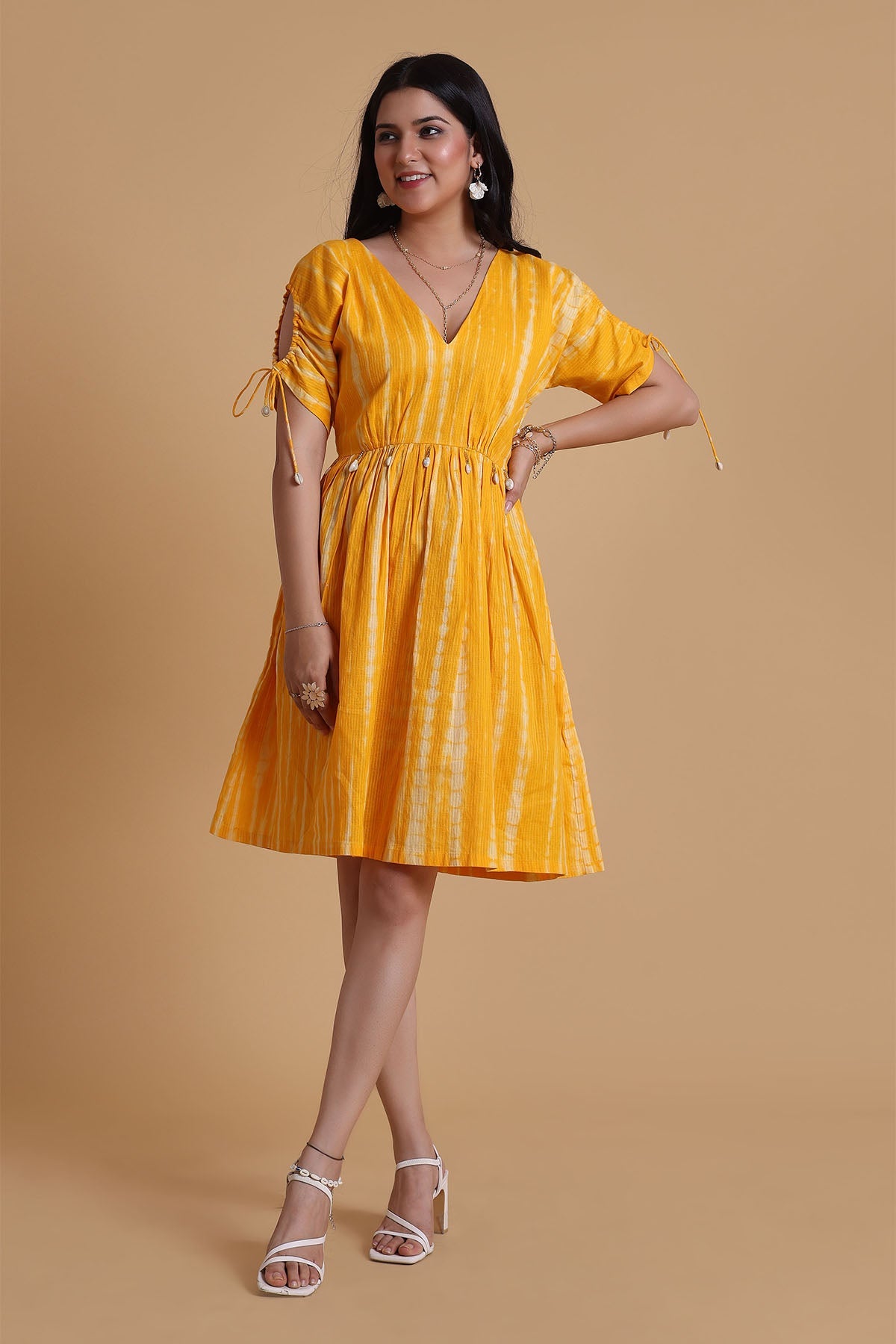 Buy Yellow V-Neck Tie-Up Midi Dress by The House Of Shes for women online at ScrollnShops