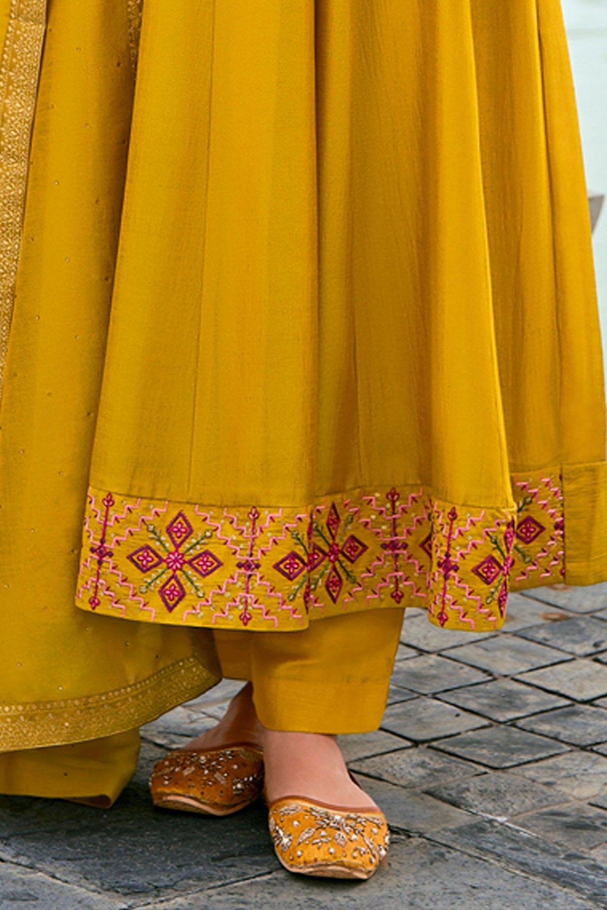 Yellow Vichitra Silk Kurta Set
