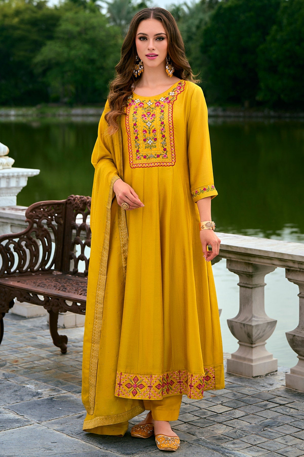 Buy Yellow Vichitra Silk Kurta Set for women by Aastha Fashion online available at scrollnshops