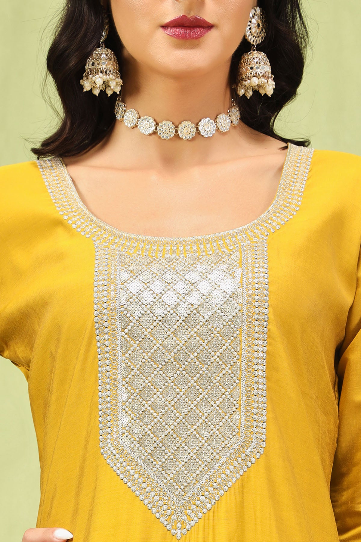 Yellow Viscose Silk Kurta Set