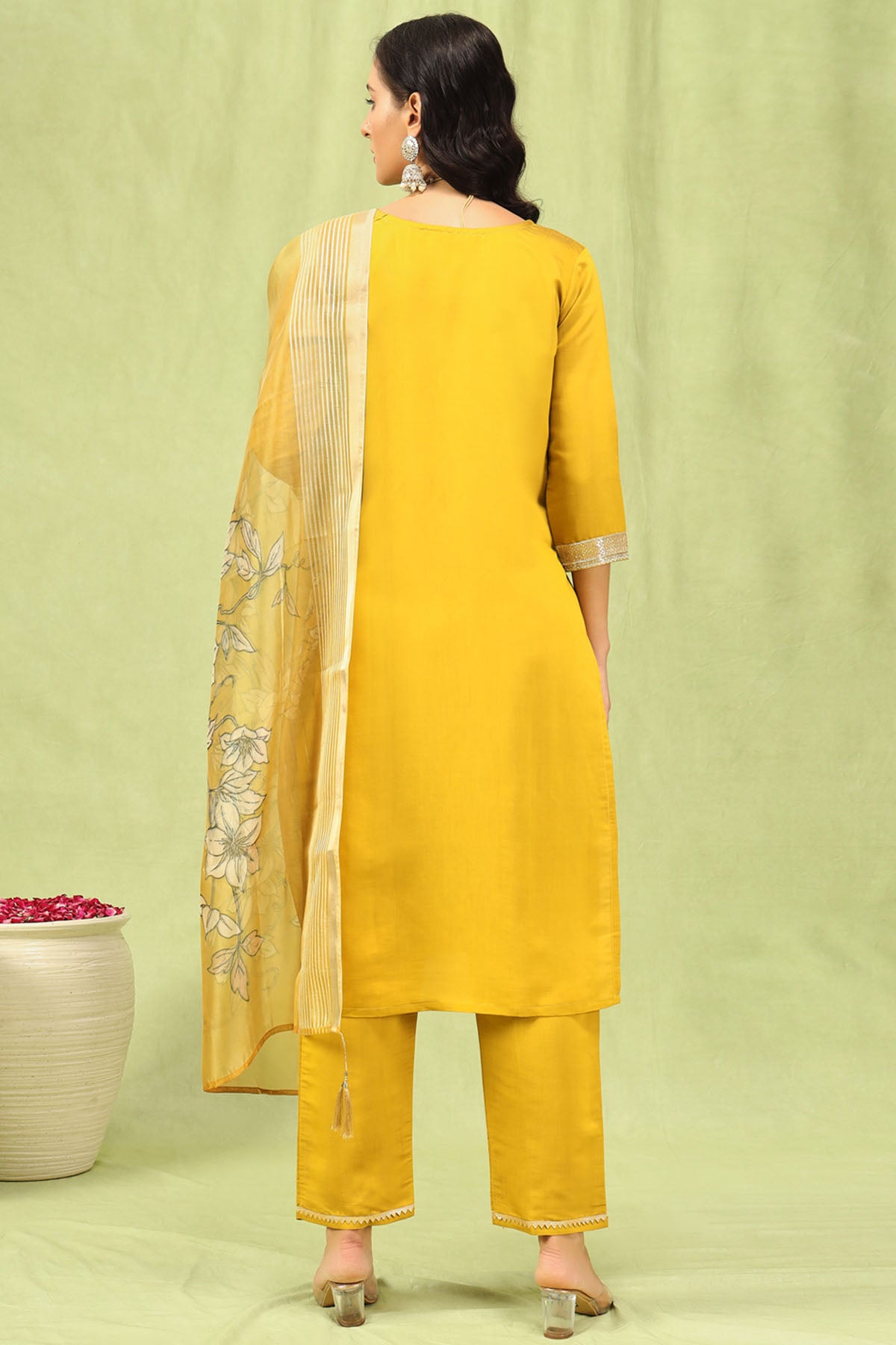 Yellow Viscose Silk Kurta Set