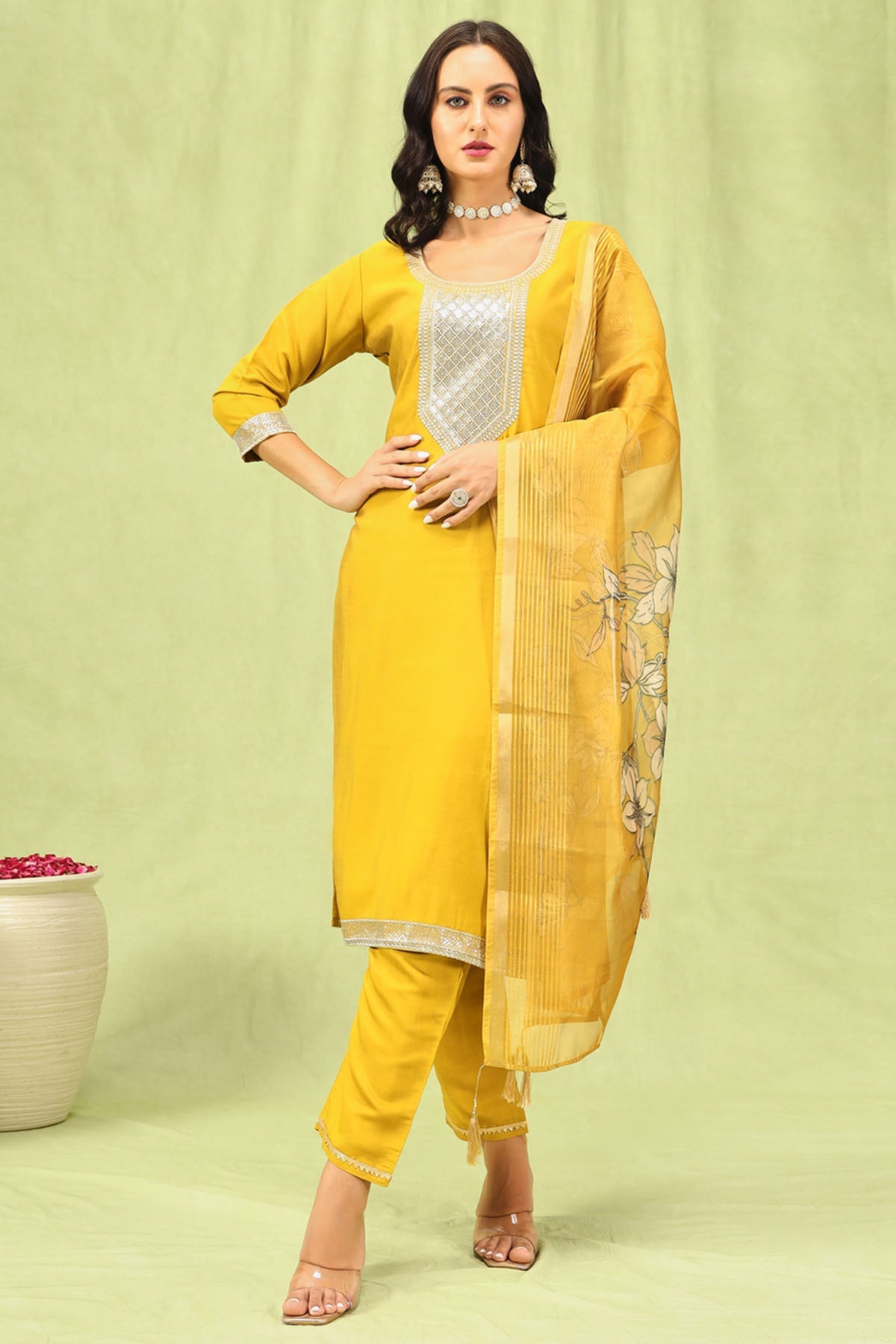 Buy Yellow Viscose Silk Kurta Set for women by Aastha Fashion online available at scrollnshops