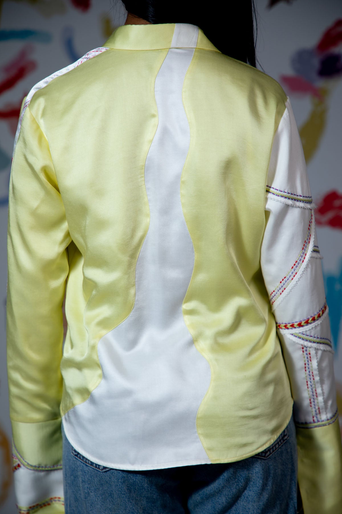 Yellow & White Embroidered Shirt