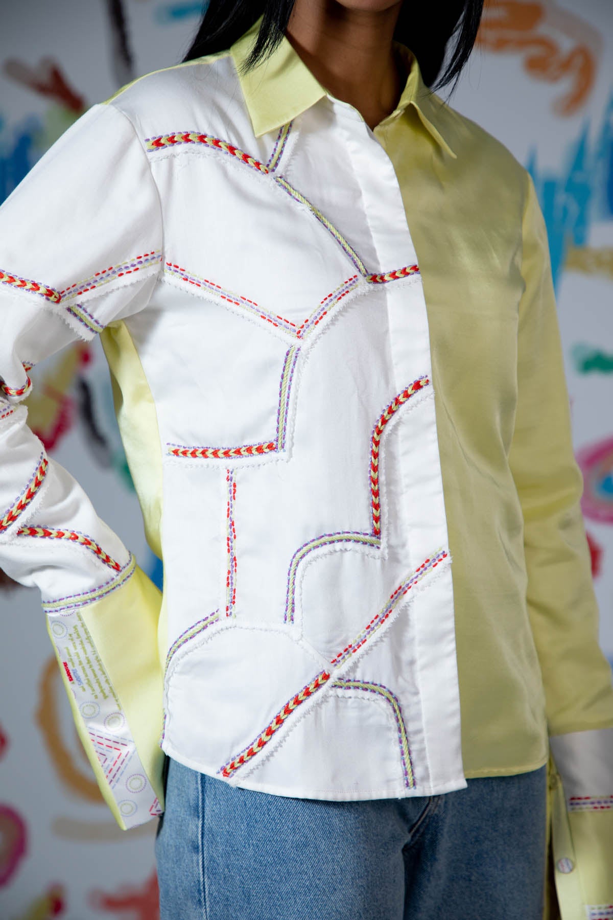 Yellow & White Embroidered Shirt