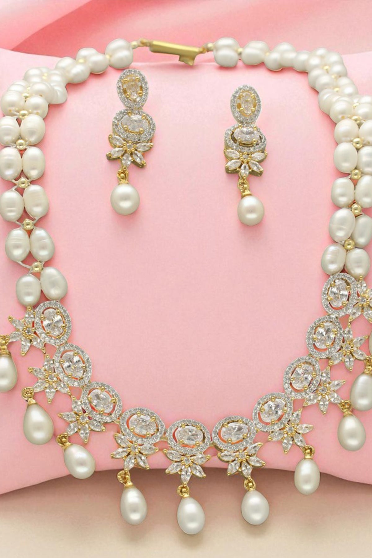 Yellow White Oval Jewellery Set