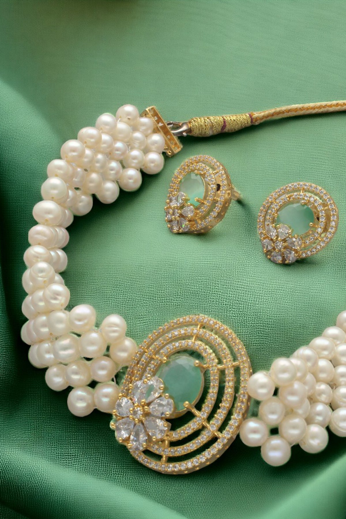 Yellow White Pearl Choker Set