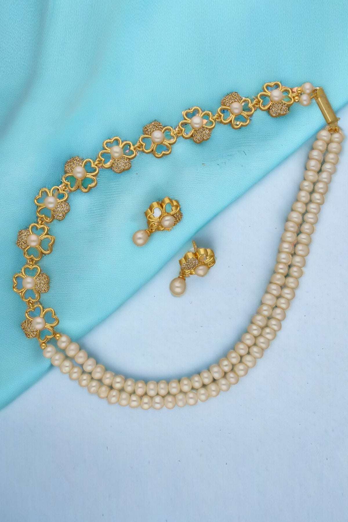 Buy Yellow White Pearl Necklace Set for women by J Pearls online available at scrollnshops