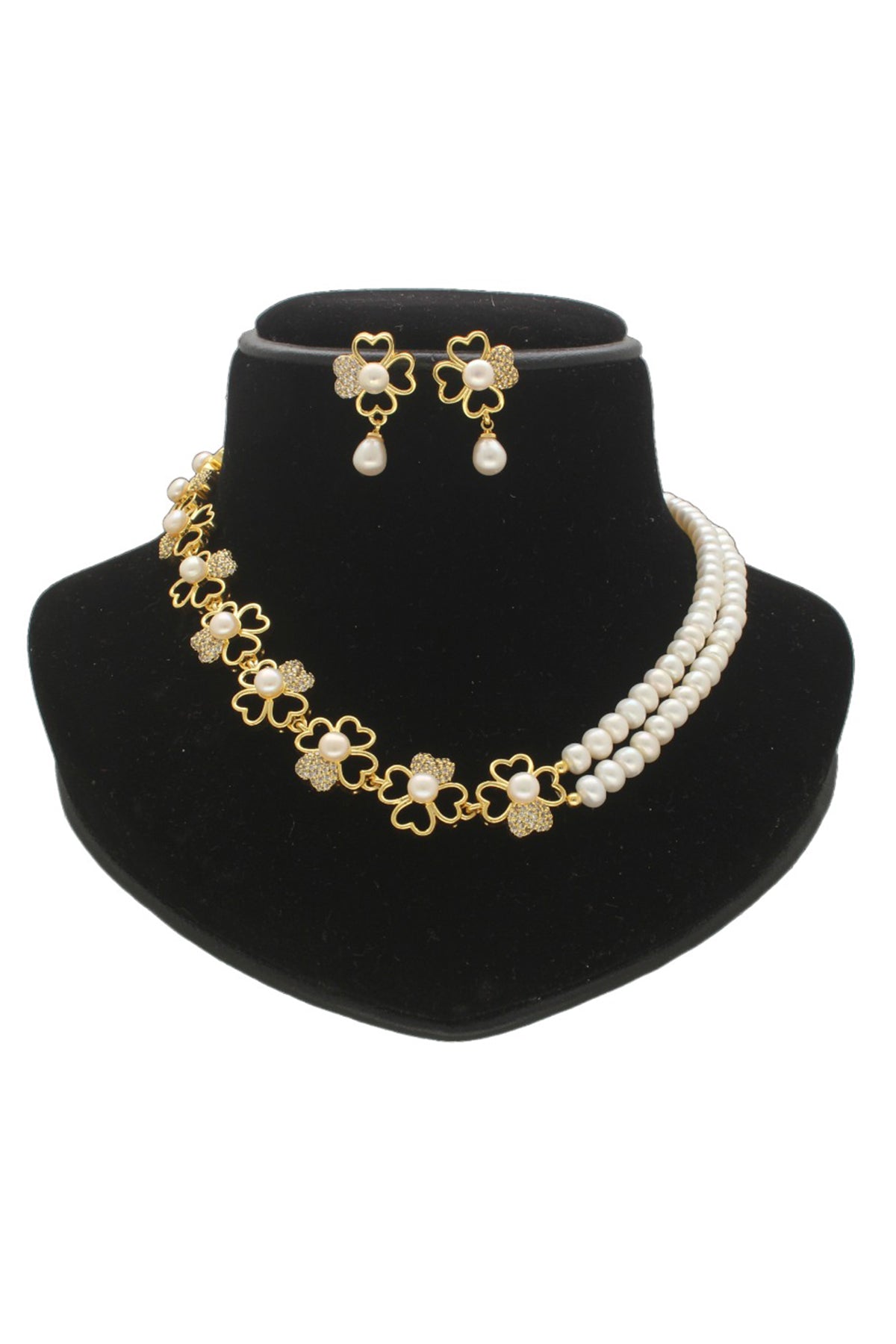 Yellow White Pearl Necklace Set