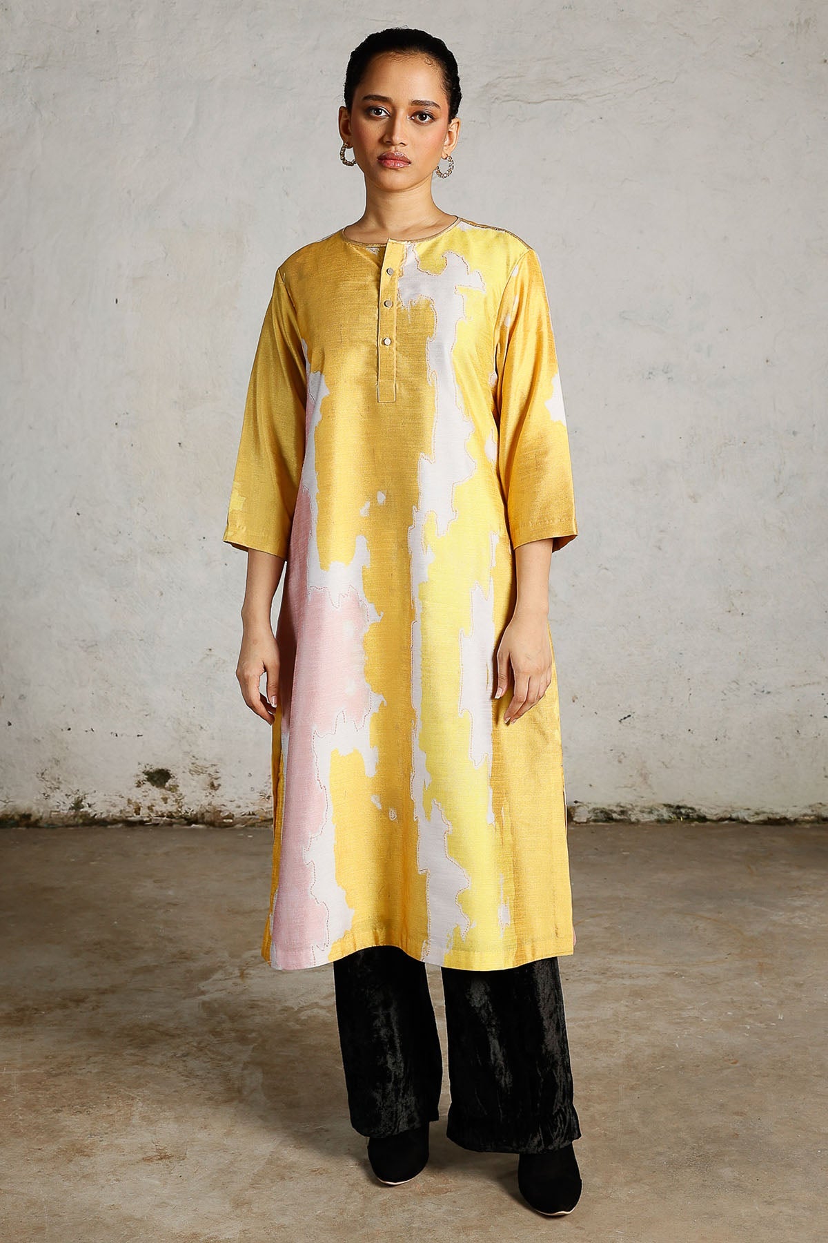 Buy Yellow & White Printed Kurta for women by Saksham Neharicka online available at scrollnshops